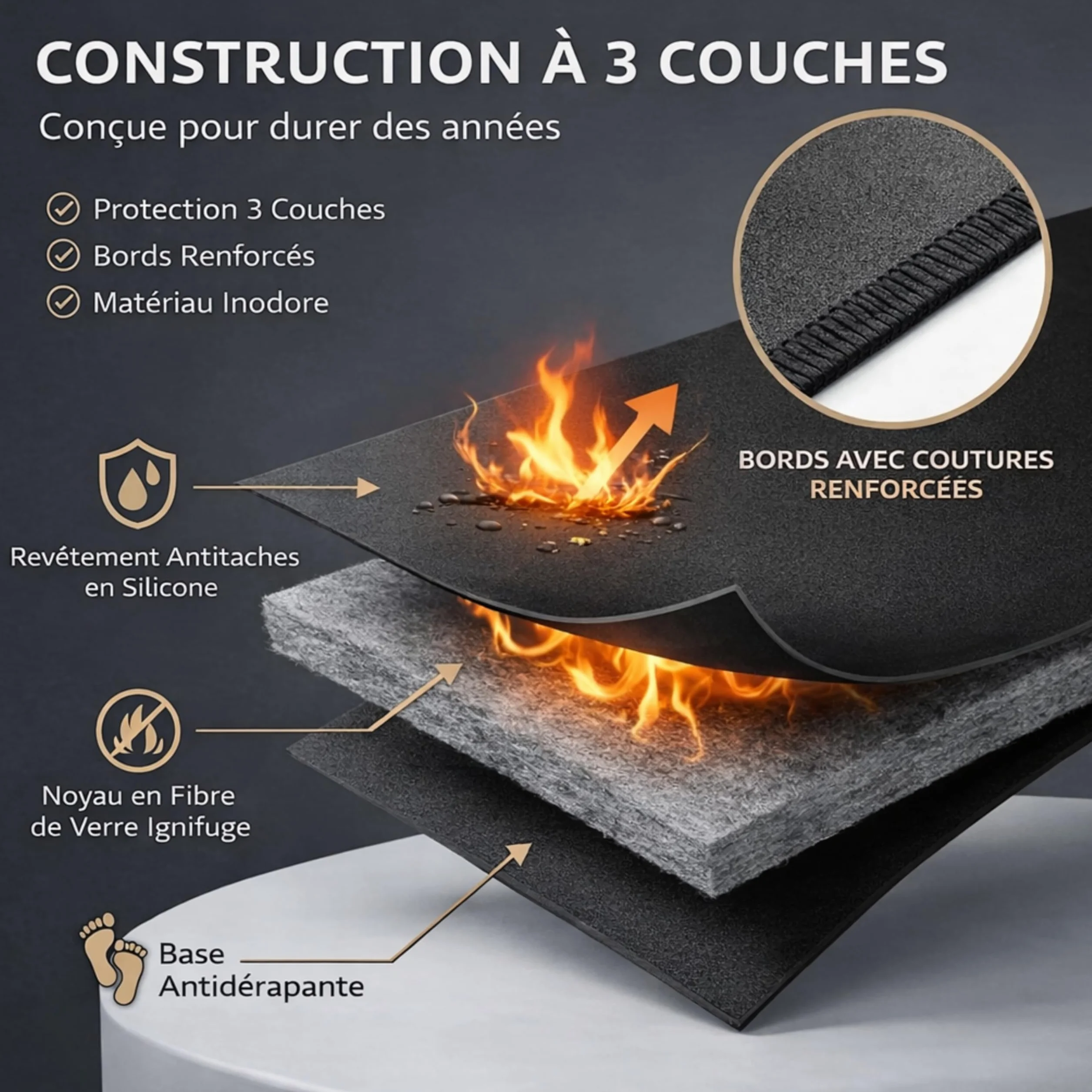 Tapis ignifuge résistant au feu 100 x 60 cm Protection de sol pour barbecue