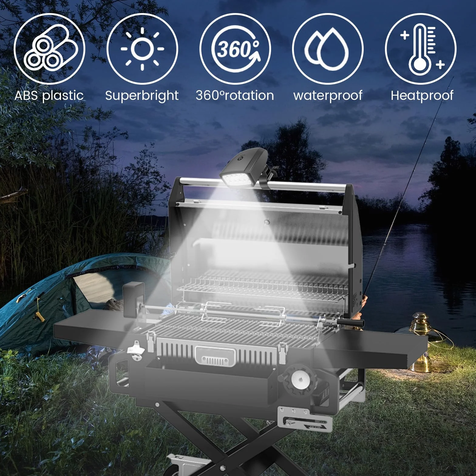 Lampe de barbecue LED 10 perles lumineuses réglable pour barbecue pique-nique plein air
