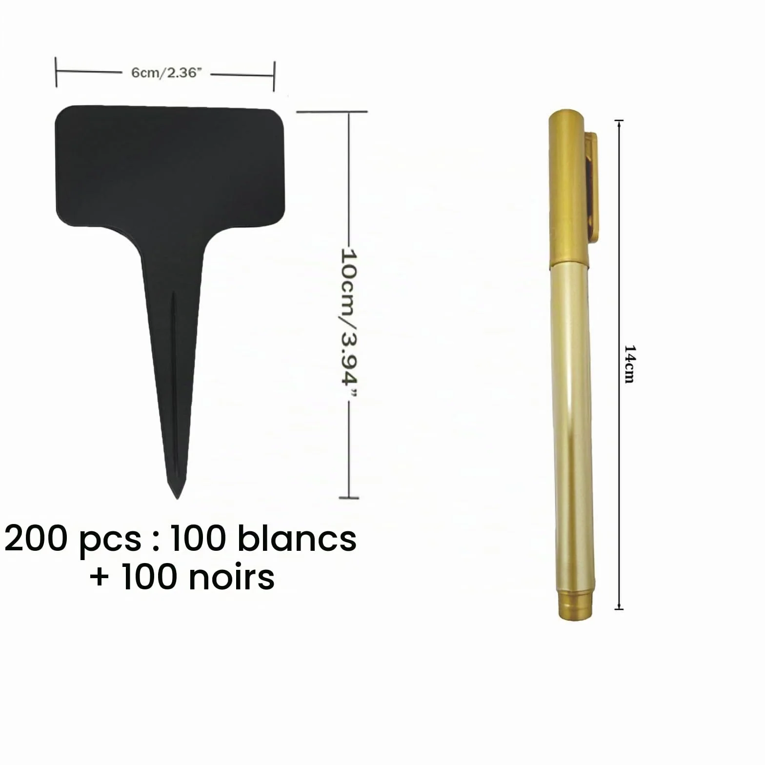 Set 200 étiquettes pour plantes jardin extérieur 10x6cm blanc noir marqueur inclus