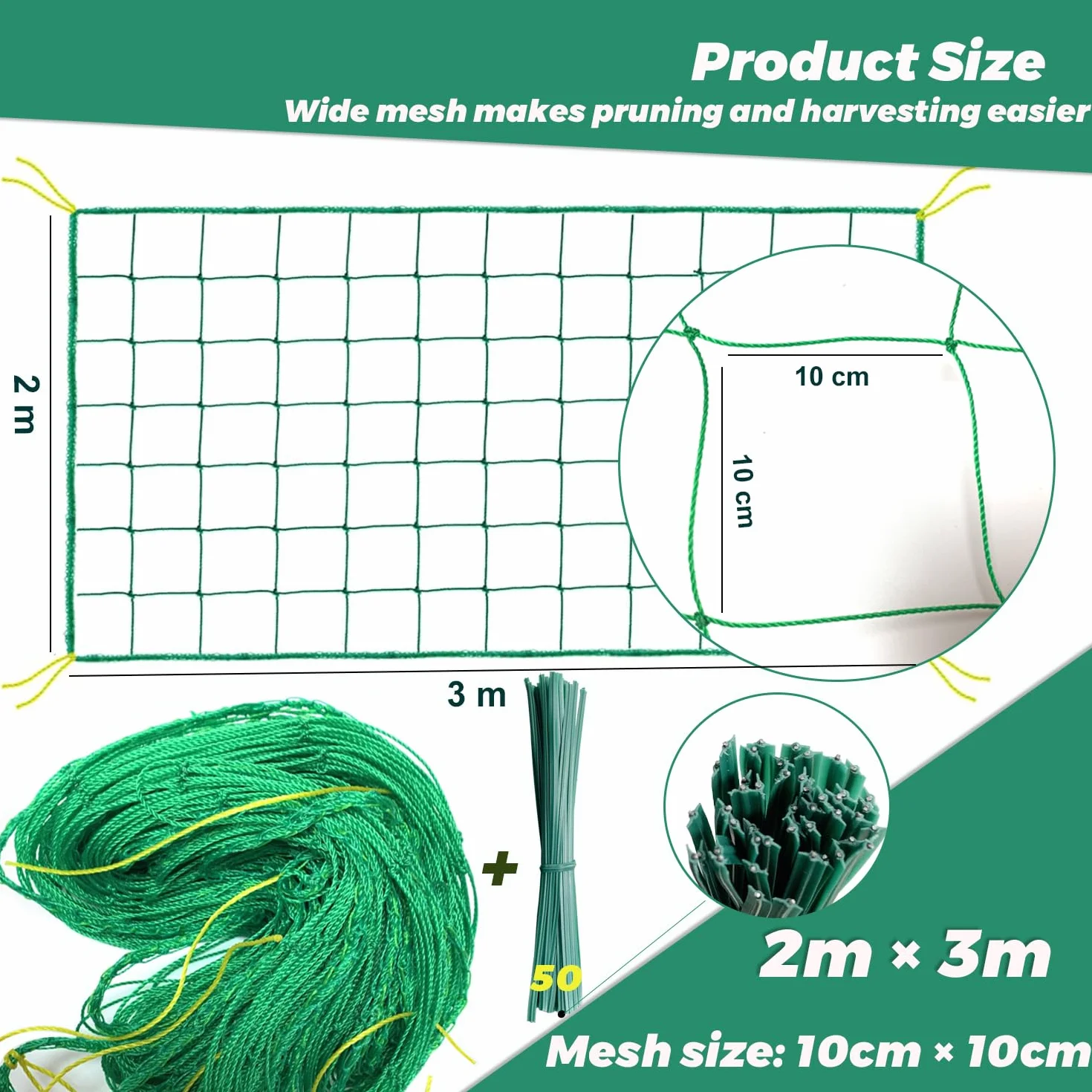 Treillis 2x3m Grande Maille, Filet à Concombre pour Plantes Grimpantes - Jardin et Serre