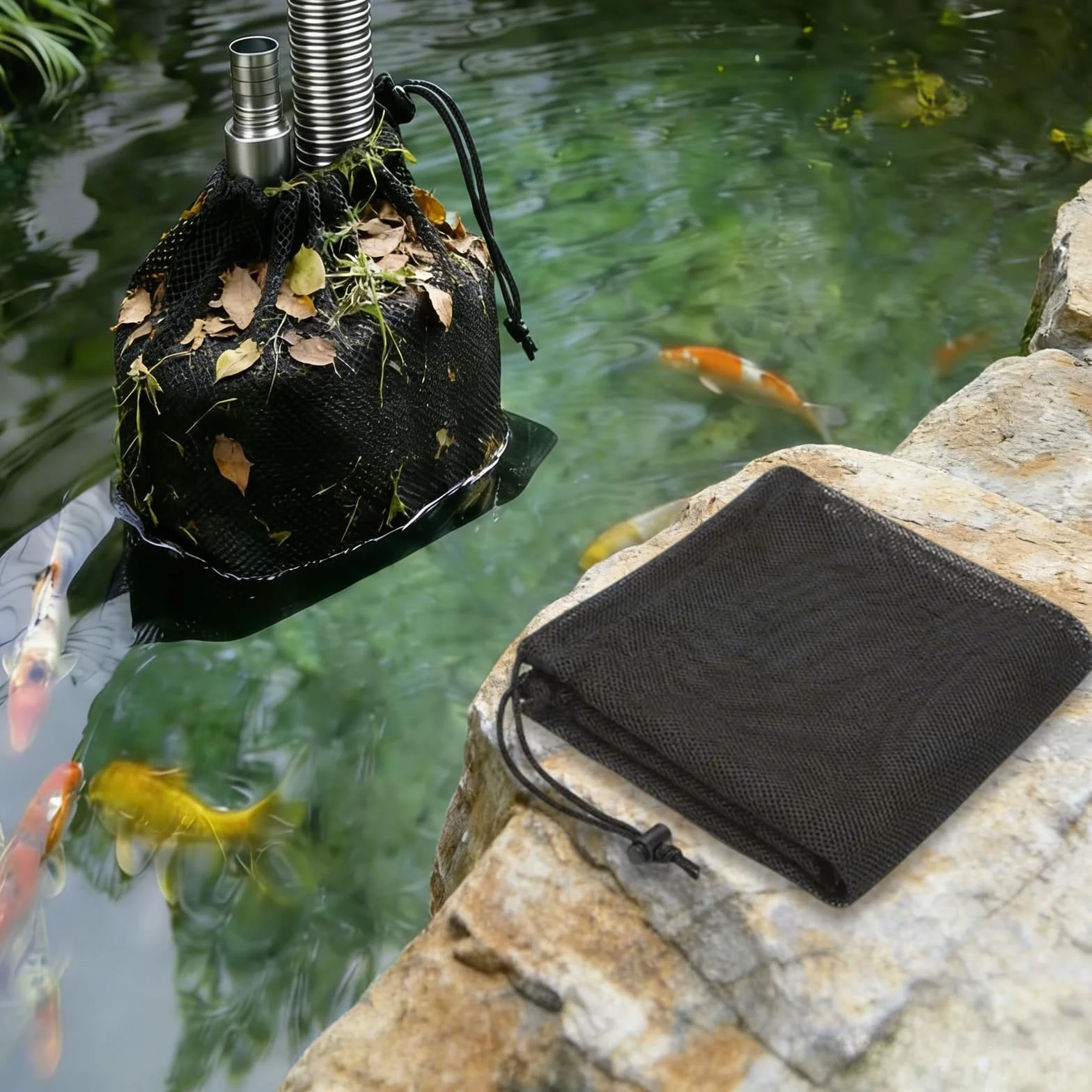 Sac Filtrant pour Pompe de Bassin 45 x 45 cm Noir 2 Pièces