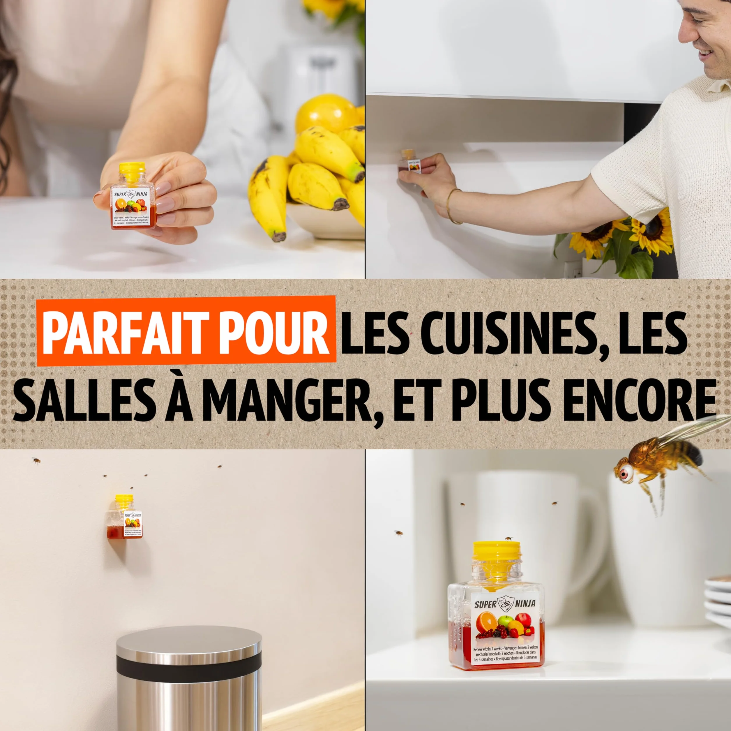 Pièges Anti Moucherons d'Intérieur Lot de 2 – Attrape Moucheron Cuisine Maison, 3 Semaines d’Action, Sûr Enfants Animaux