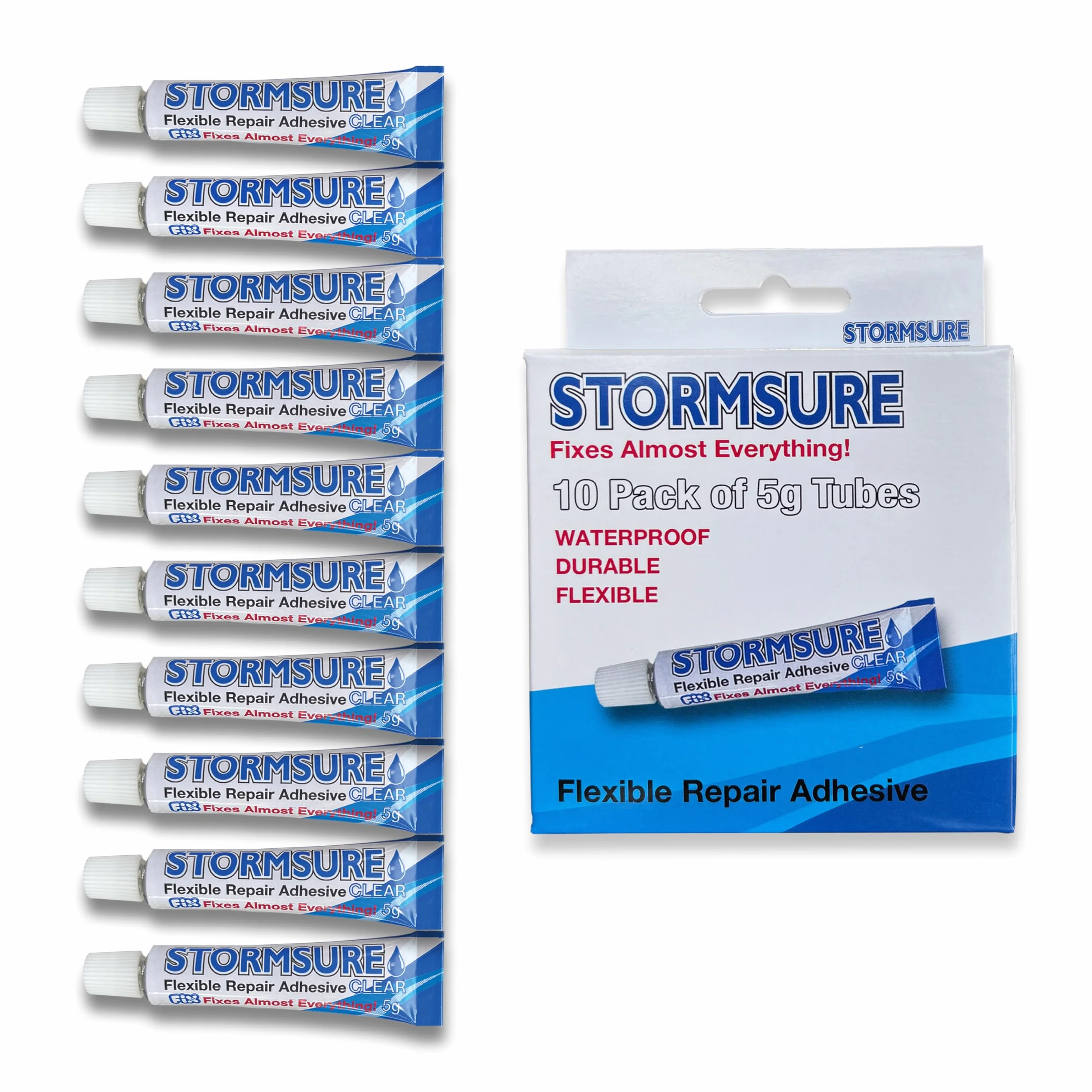 Stormsure Flexible Repair Adhesive Pack : 10 x 5g Clear Tubes for Outdoor Equipment Repair