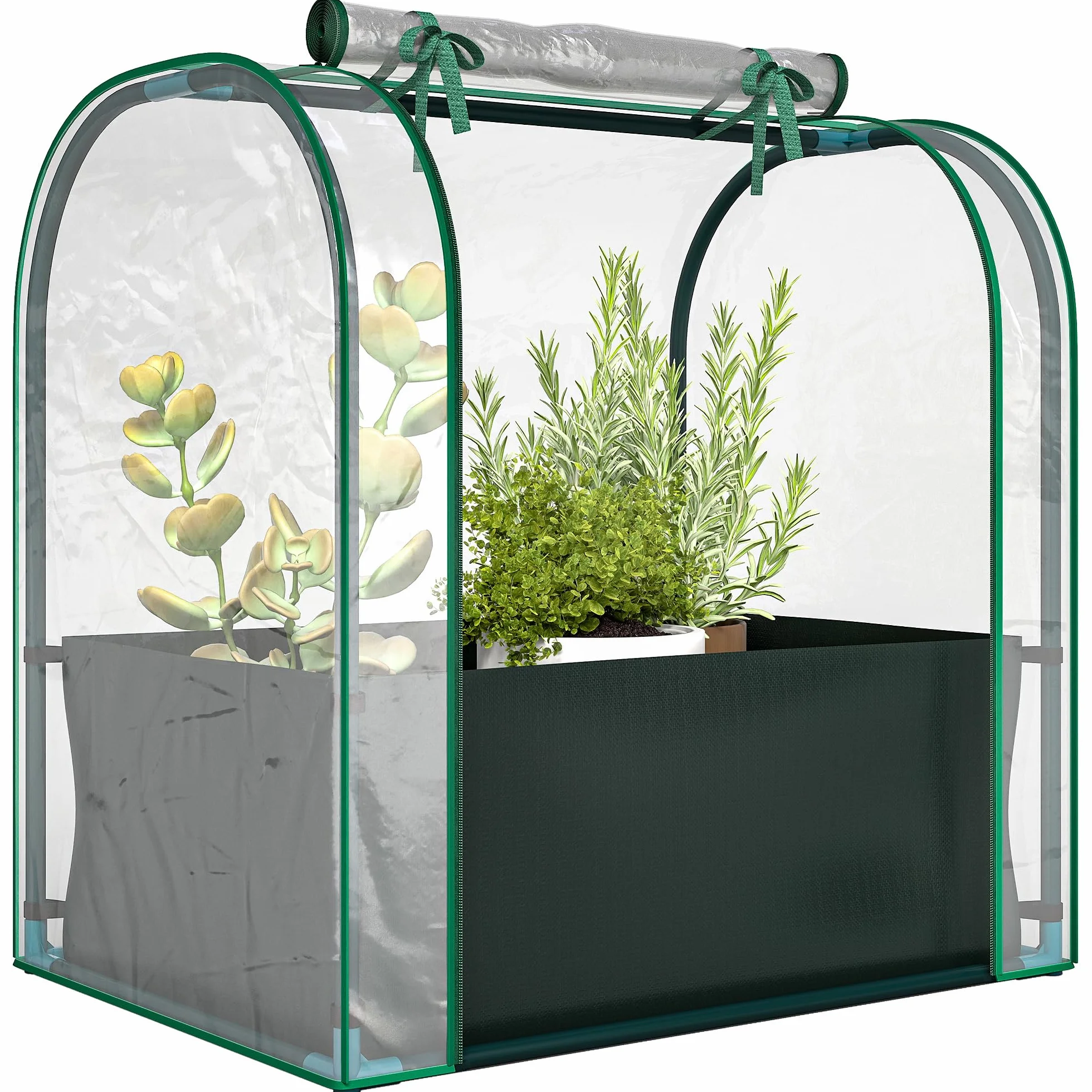 Outsunny Mini Serre de Jardin 68 x 50 x 70 cm, avec Sac de Plantation, Porte Enroulable, Vert foncé