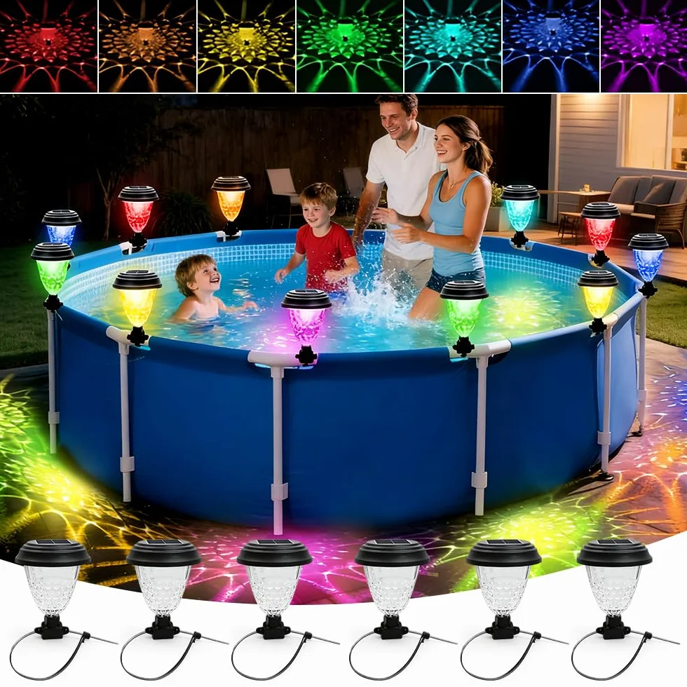 Lampe Solaire Piscine Hors Sol 6 Pièces 7 Couleurs Éclairage Jardin Escaliers Terrasse
