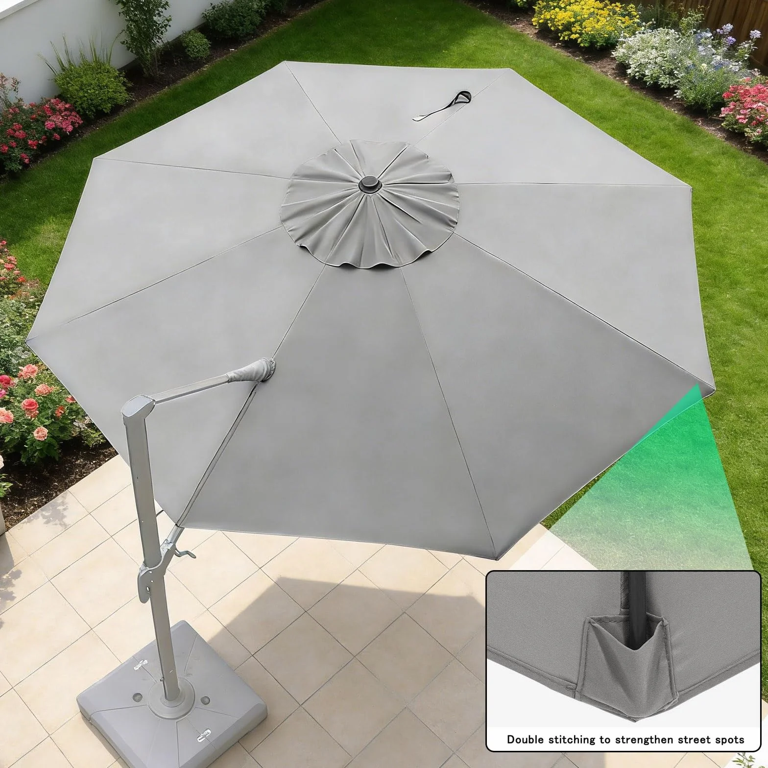 Toile Parasol Déporté 3.5m 8 Baleines Protection UV Housse de Rechange Terrasse (Light Gray Khaki)