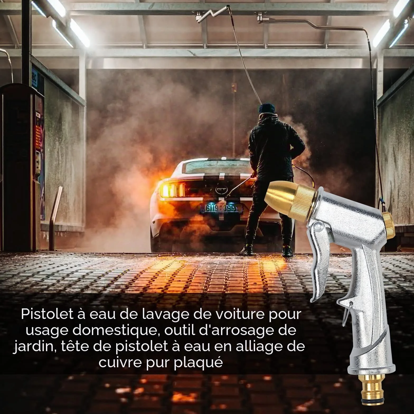Pistolet pulvérisateur en métal pour tuyau d'arrosage résistant, lavage de voiture et animaux domestiques