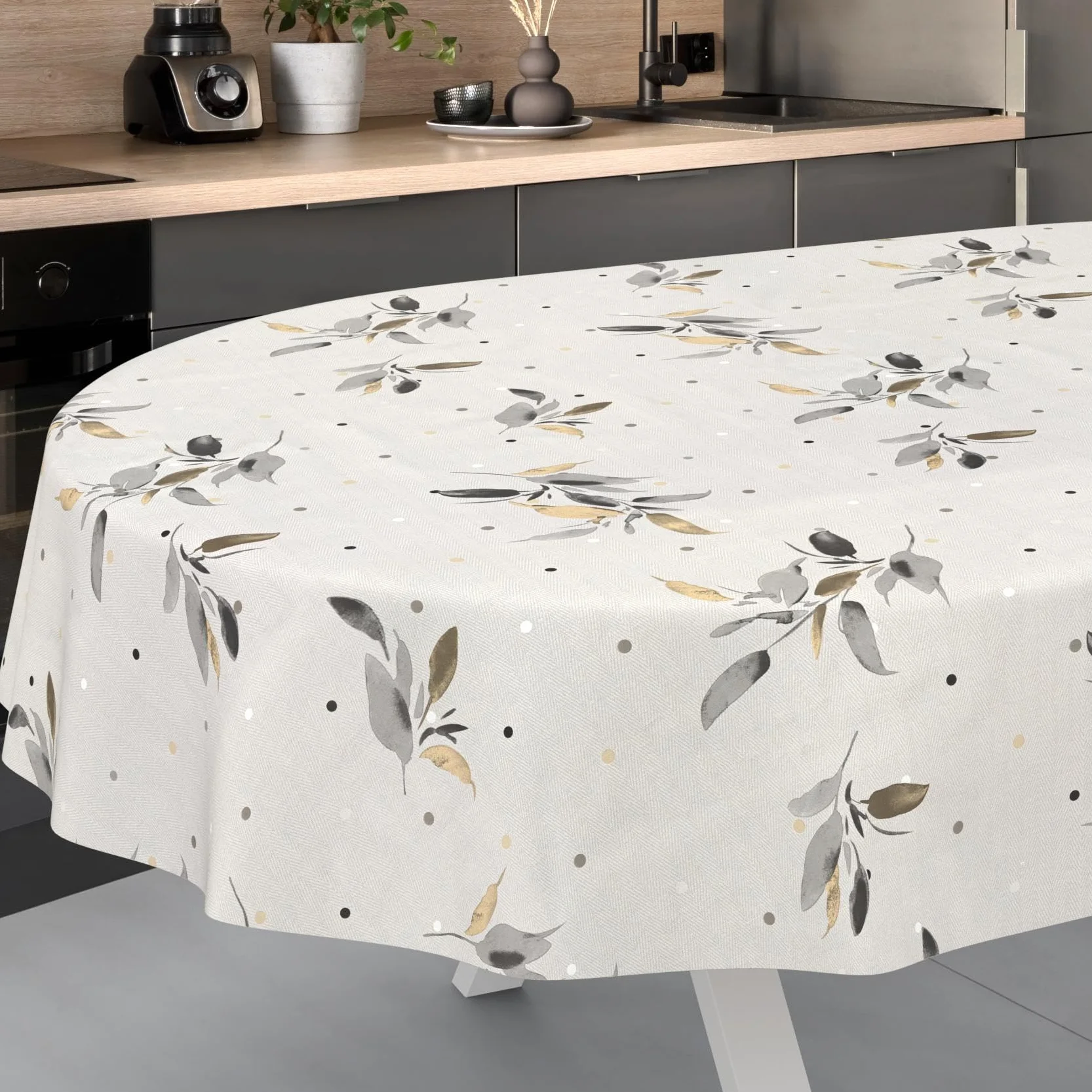 Nappe en Toile cirée Lavable Imperméable Effet Lotus pour Table de Jardin Ovale 180 x 140 cm
