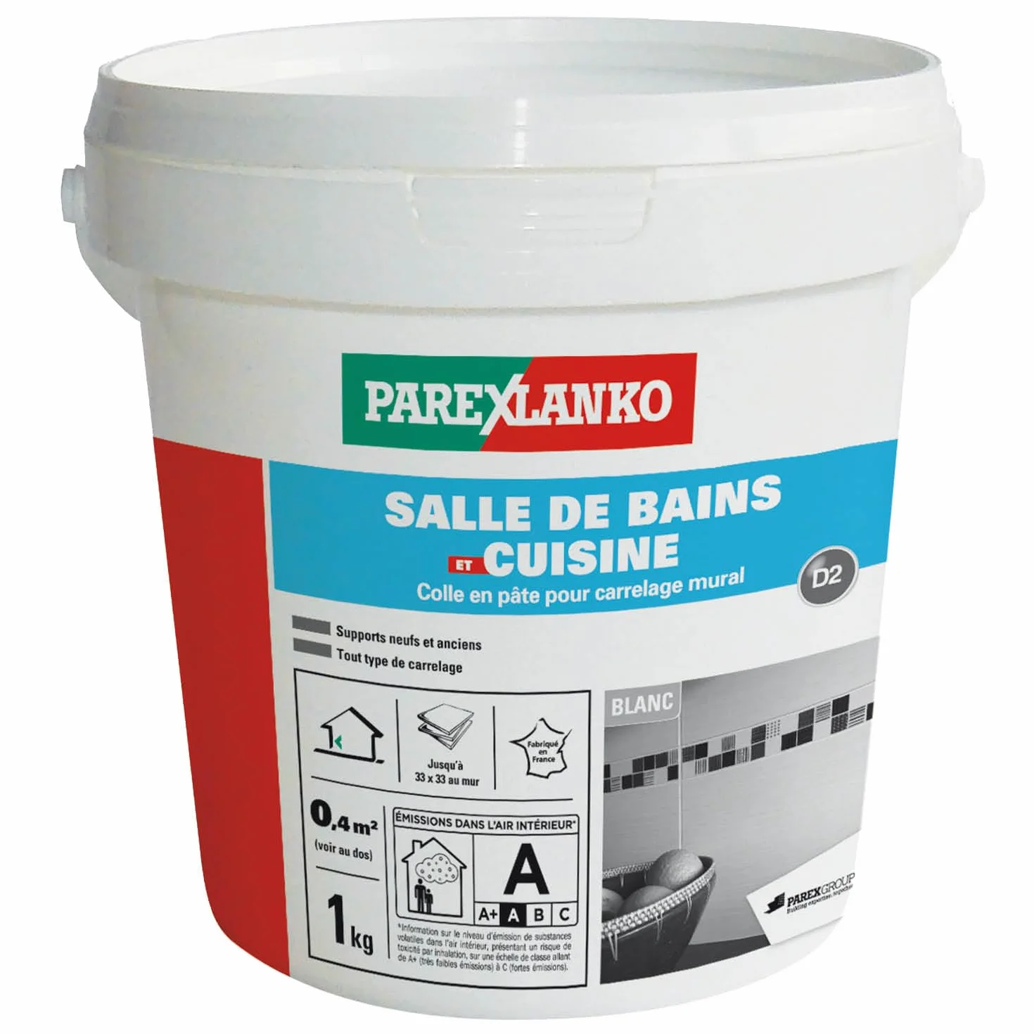 Parexlanko, Salle de bains et cuisine, Colle carrelage en pâte pour mur intérieur spécial pièces humides, 1kg
