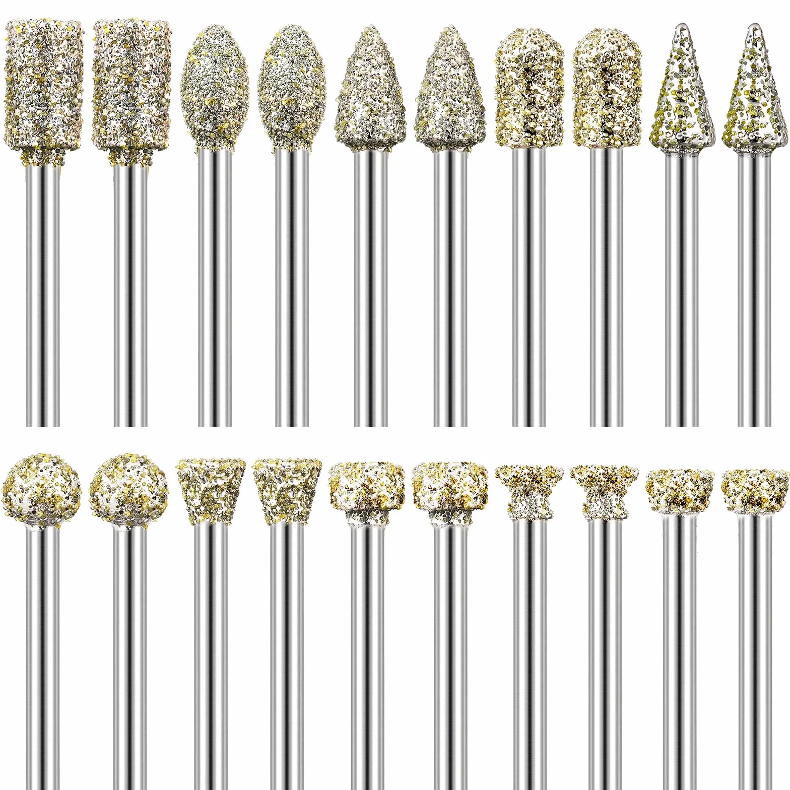 Fraise Diamant, Lot de 20 Fraises Diamantées Tige 1/8" Compatible avec Dremel pour Sculpture Gravure Meulage Polissage de Pierre, Roche, Verre, Céramique