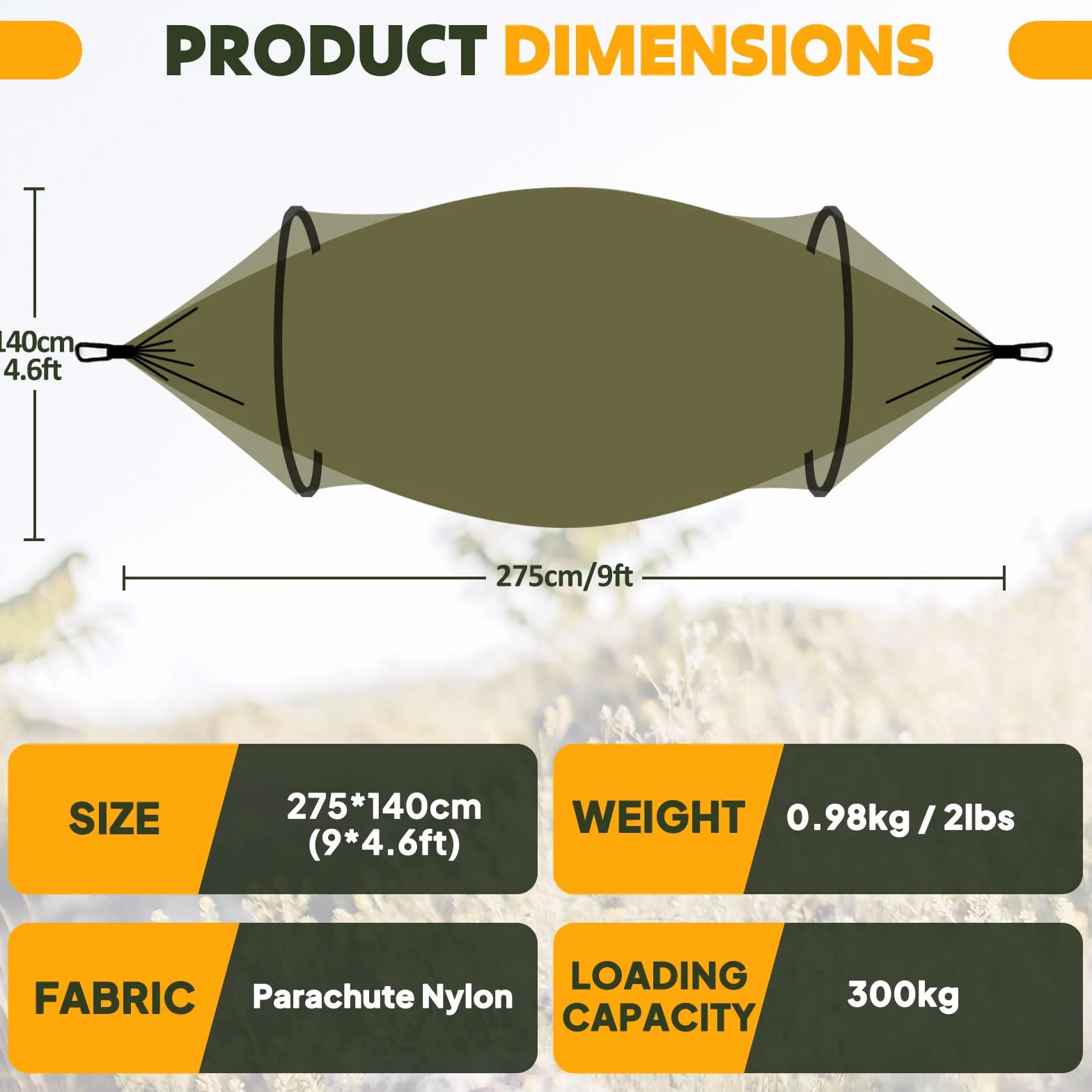 NATUREFUN Hamac de camping ultra-léger anti-moustiques 300 kg nylon parachute respirant séchage rapide