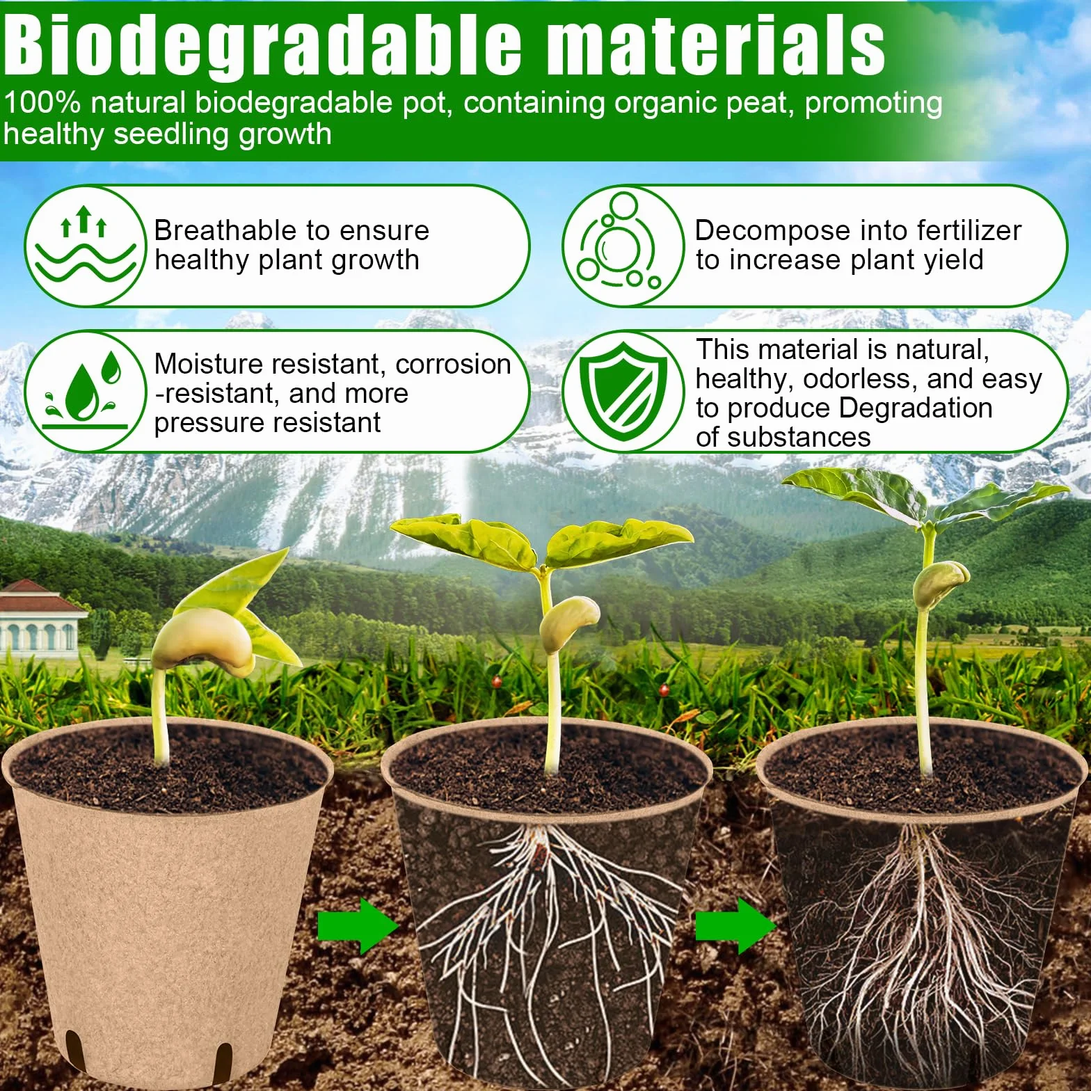 Godets pour Semis 8cm, 50 Pièces Kit de Pots de Semis en Fibre Biodégradable avec Étiquettes et Outils