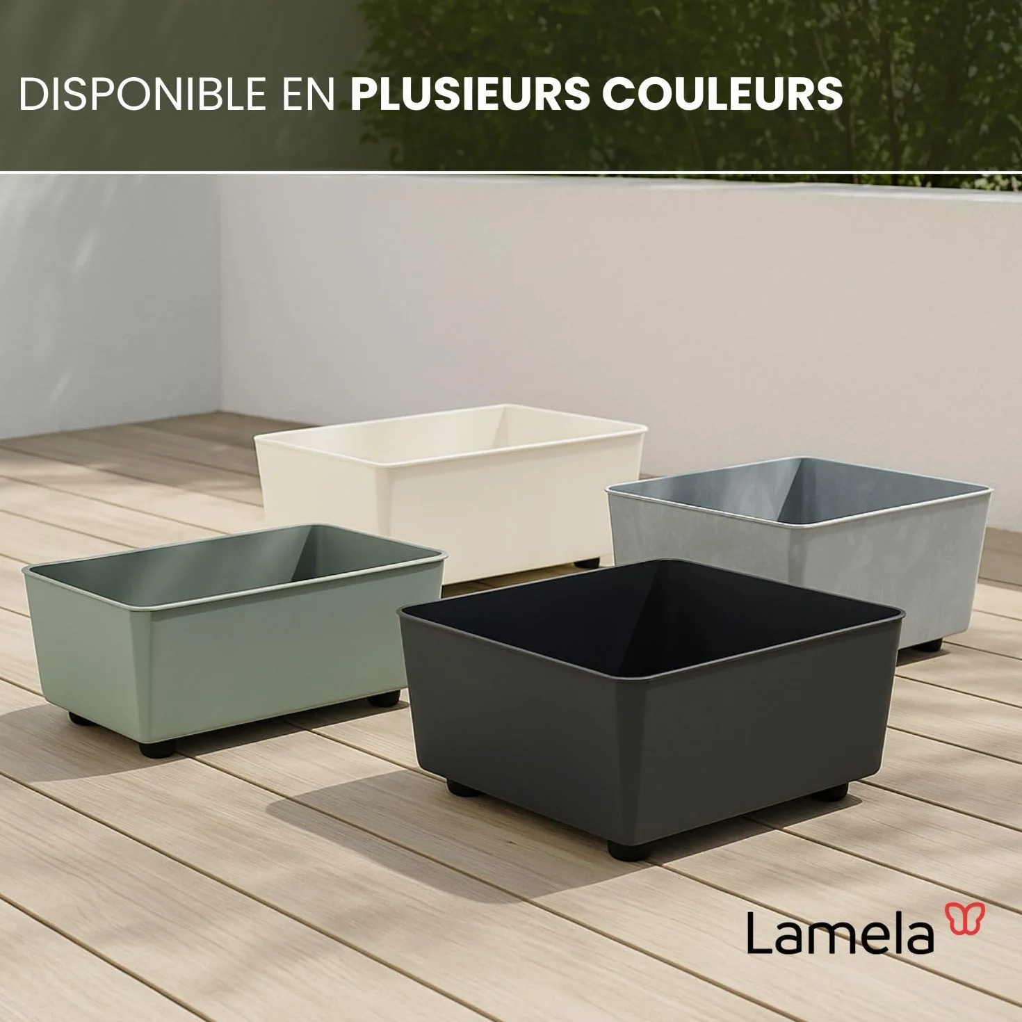 LAMELA Jardinière Rectangulaire Noir Aspect Béton 28,5 x 17 cm 4,2L Plastique Robuste Résistant Aux Intempéries