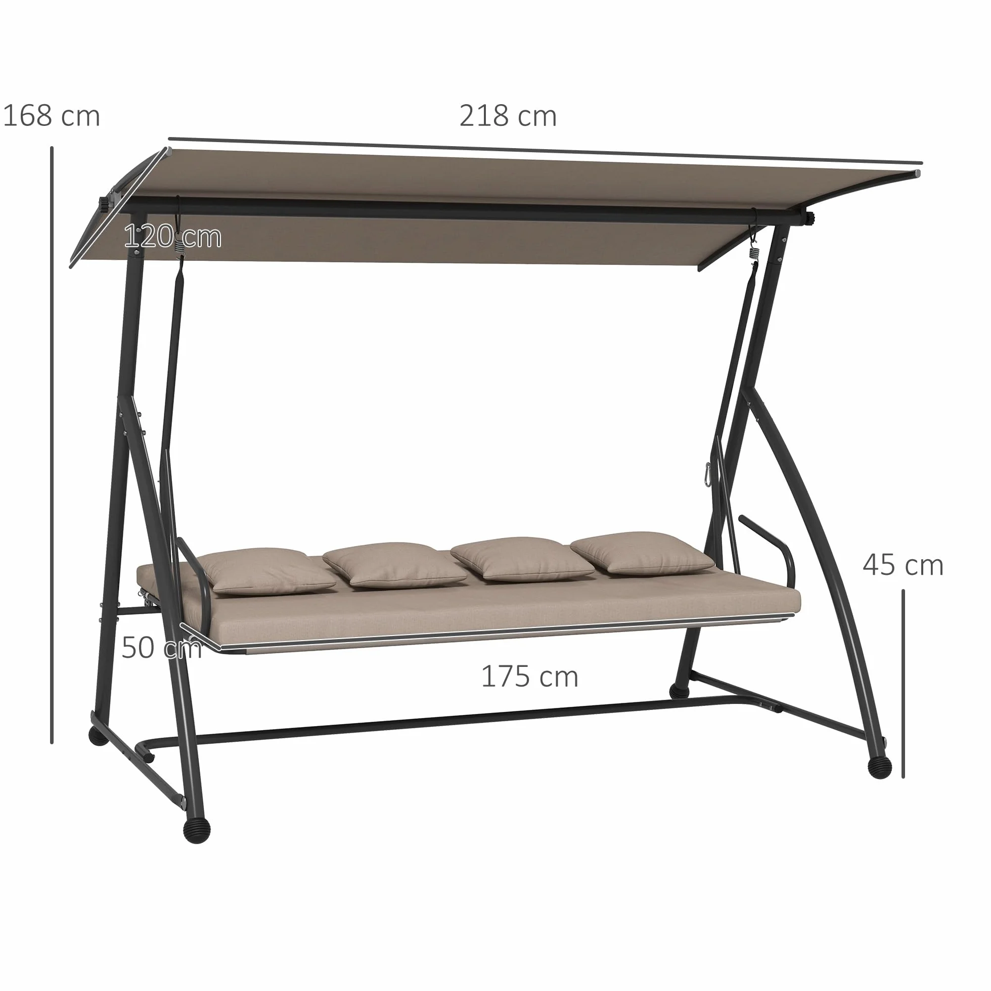 Outsunny Balancelle de Jardin 3 Places Convertible Toit Inclinaison Réglable 218x120x168 cm Marron Clair