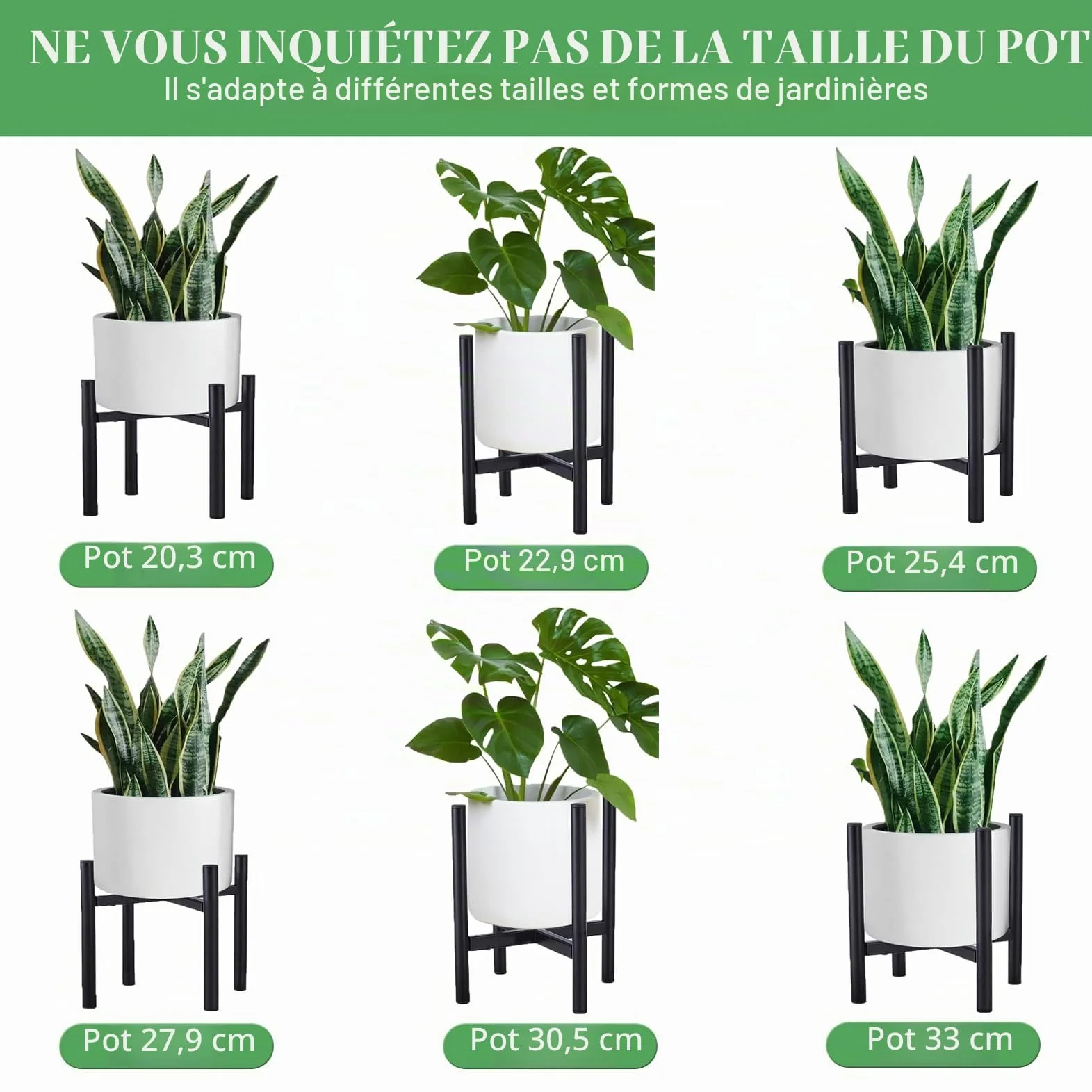 Support Plantes Intérieur Réglable 24-36 cm Noir Porte Métal Universel Pots 20-30 cm