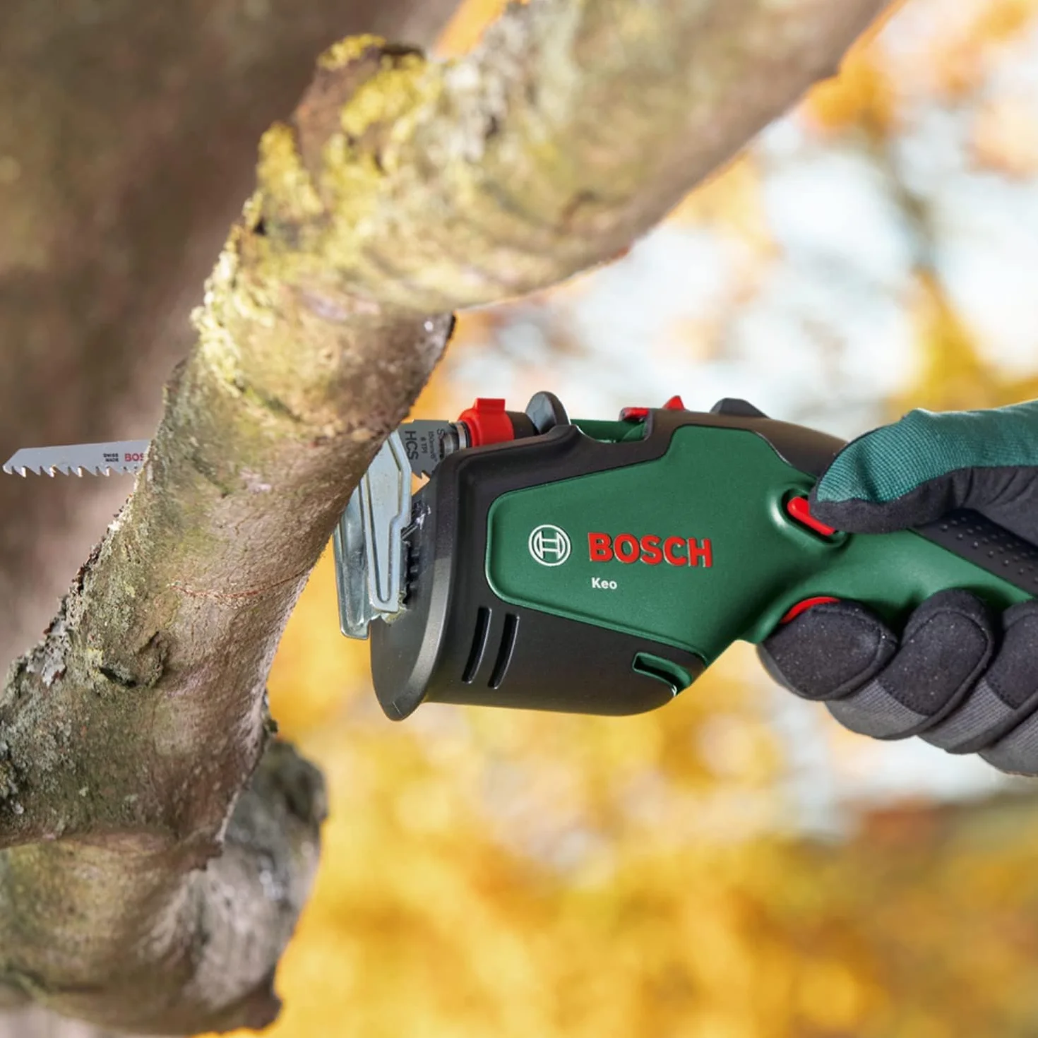 Bosch Elagueur sans fil - Keo (sans batterie, système 18V, diamètre de coupe 80 mm, avec lame de précision de fabrication suisse pour bois, dans emballage carton)