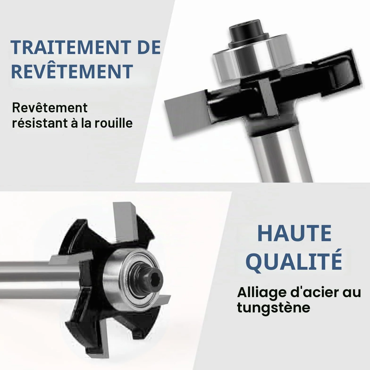Lot de 4 fraises pour défonceuse à disque pour défonceuse - Tige de 8 mm - 2 mm, 3 mm, 4 mm, 5 mm - Avec roulements à billes - Outils pour le travail du bois, fraise à affleurer pour la coupe du bois