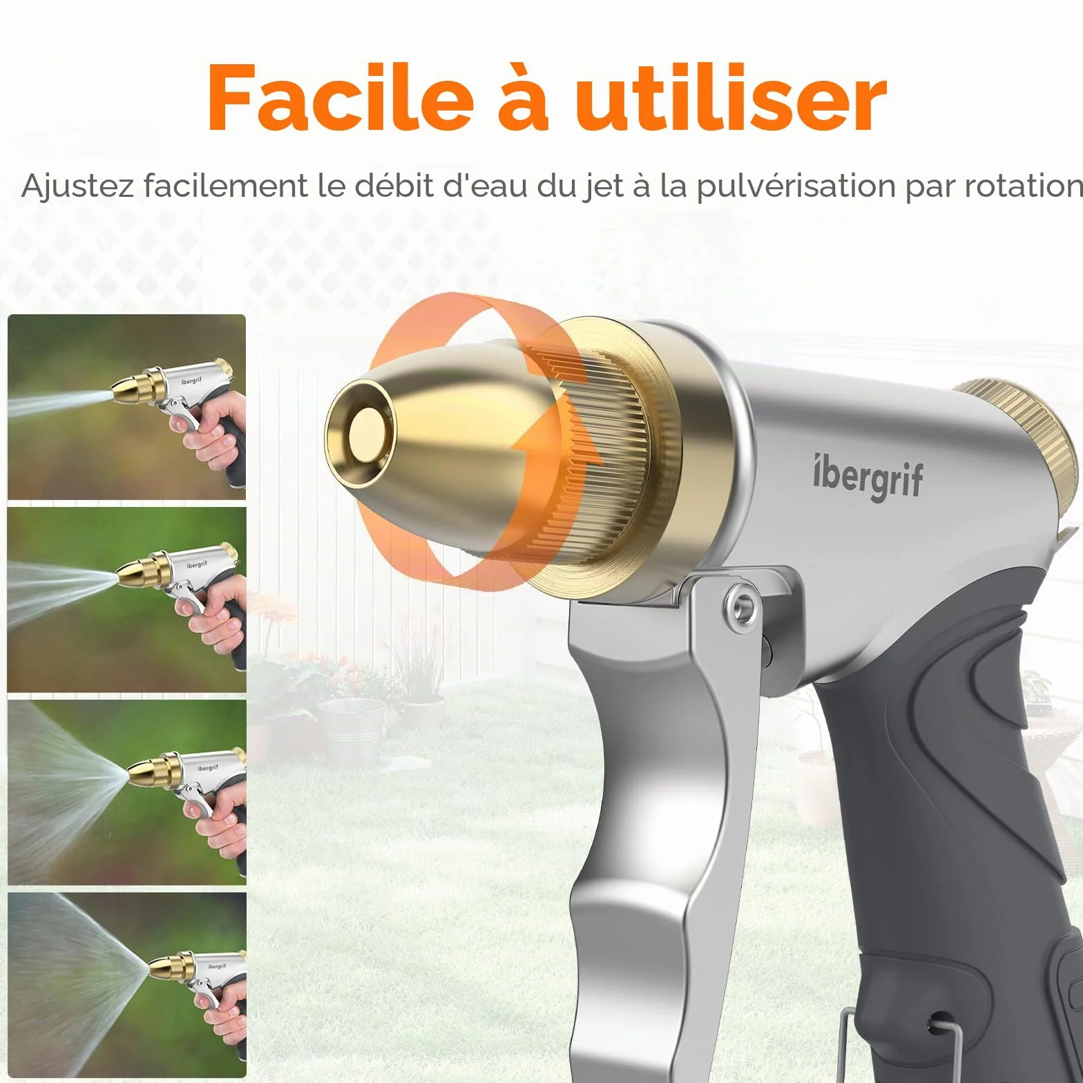 Ibergrif M20284 Pistolet d'arrosage avec buse en laiton 4 modes