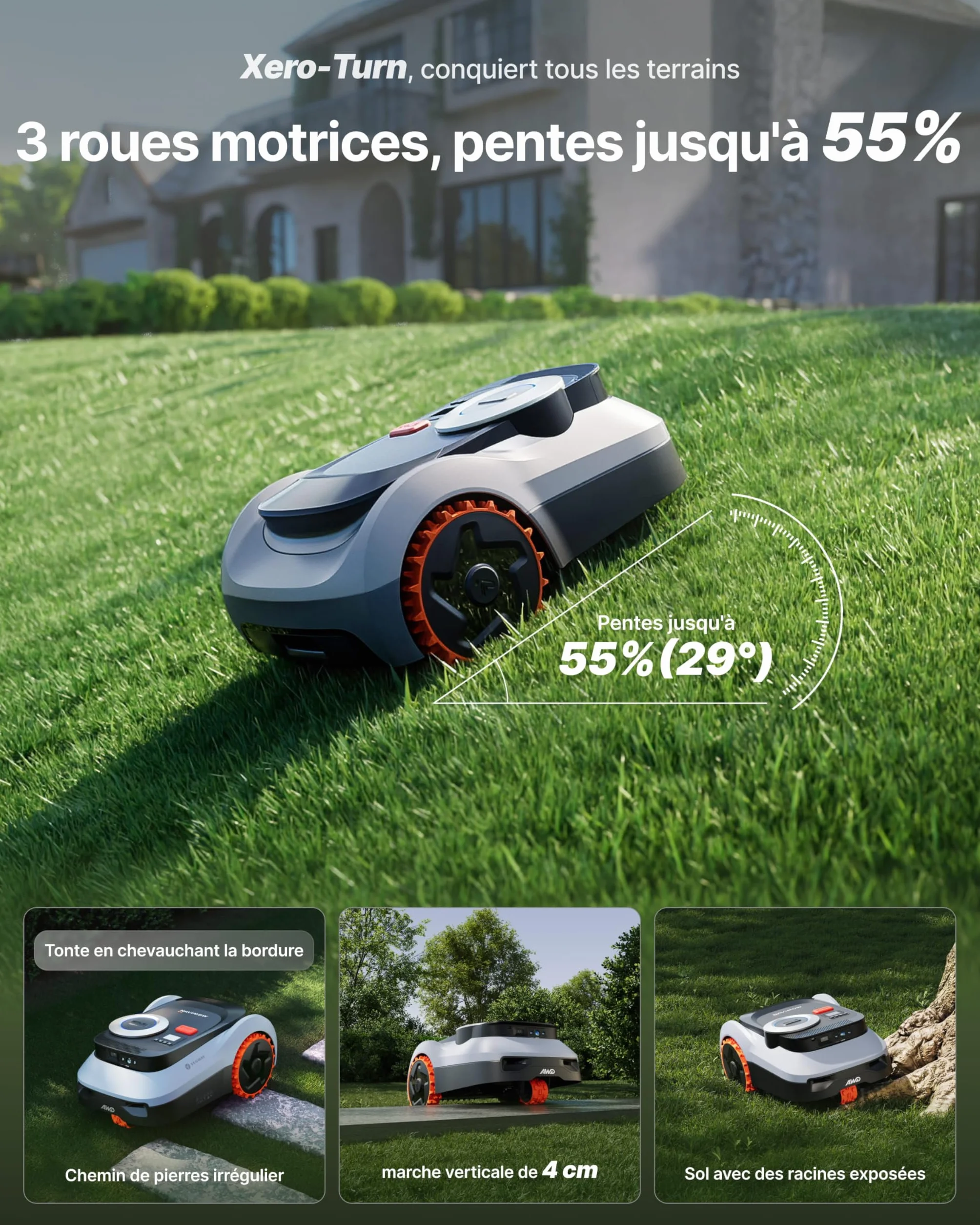 Segway Navimow i210 LiDAR Pro Robot Tondeuse avec Garage M, Navigation LiDAR+Vision+RTK, Xero-Turn AWD, 55% pente