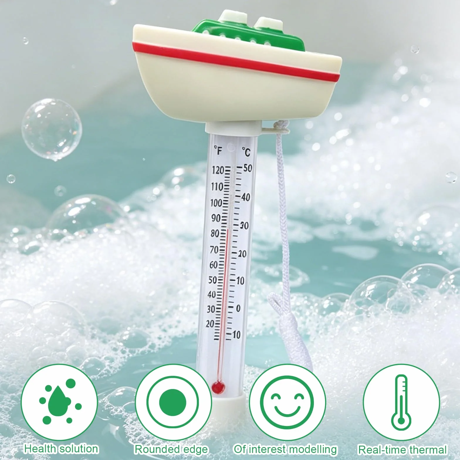 Lot de 2 thermomètres de piscine flottants avec laisse de fixation pour piscines extérieures et intérieures, spas, jacuzzis
