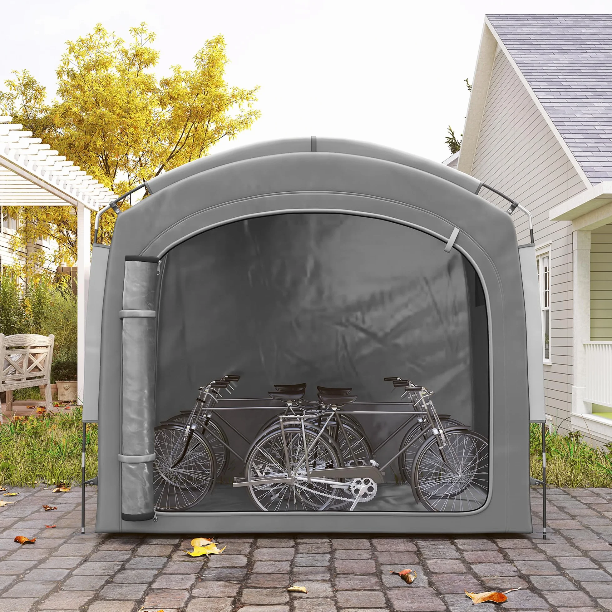 Outsunny Tente de vélo extérieur abri portable 3-4 vélos Jardin 220x150x195 cm Gris foncé