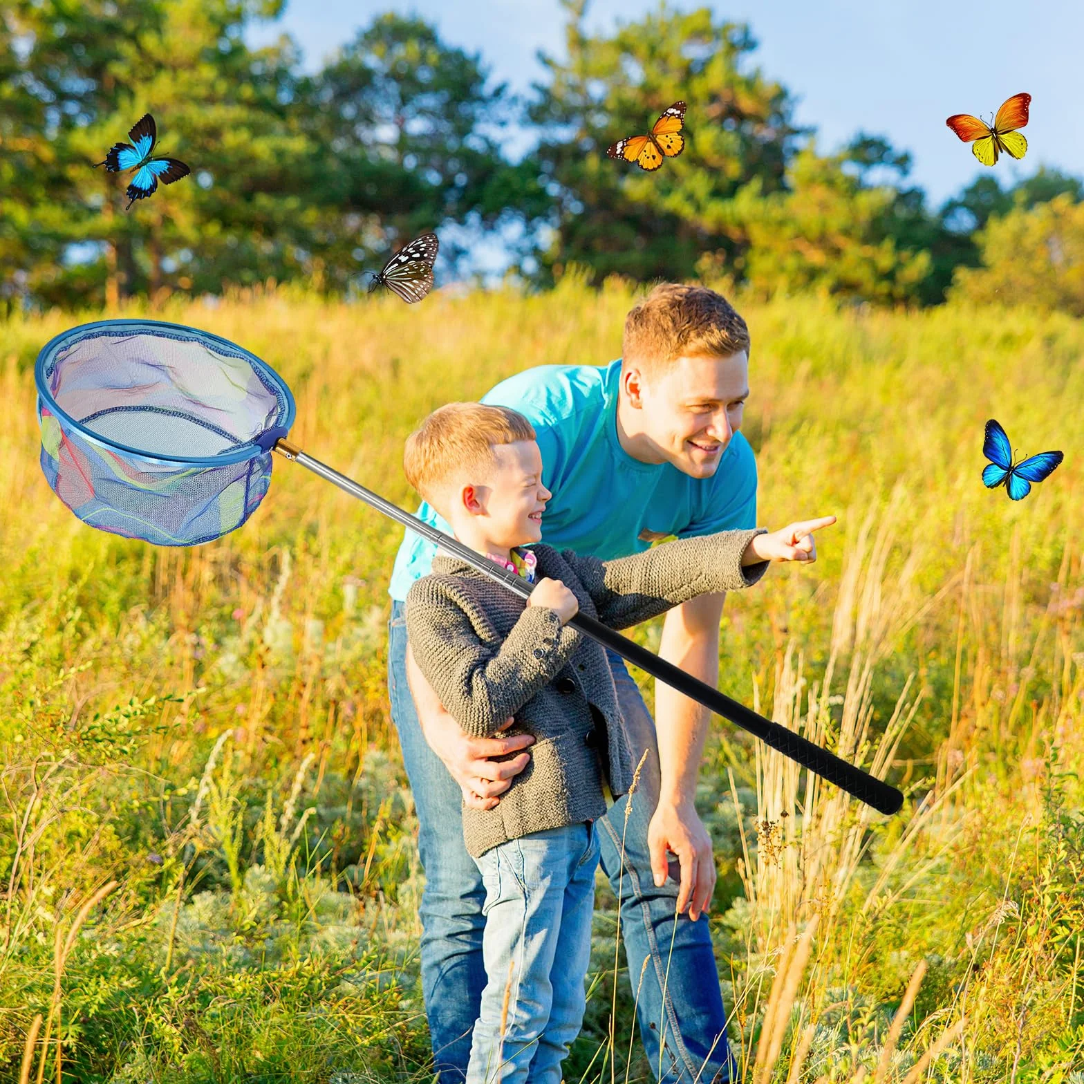Epuisette Enfant Filet Papillon 66-150 cm Extensible Manche Télescopique Piscine Peche Capture Poissons Insectes