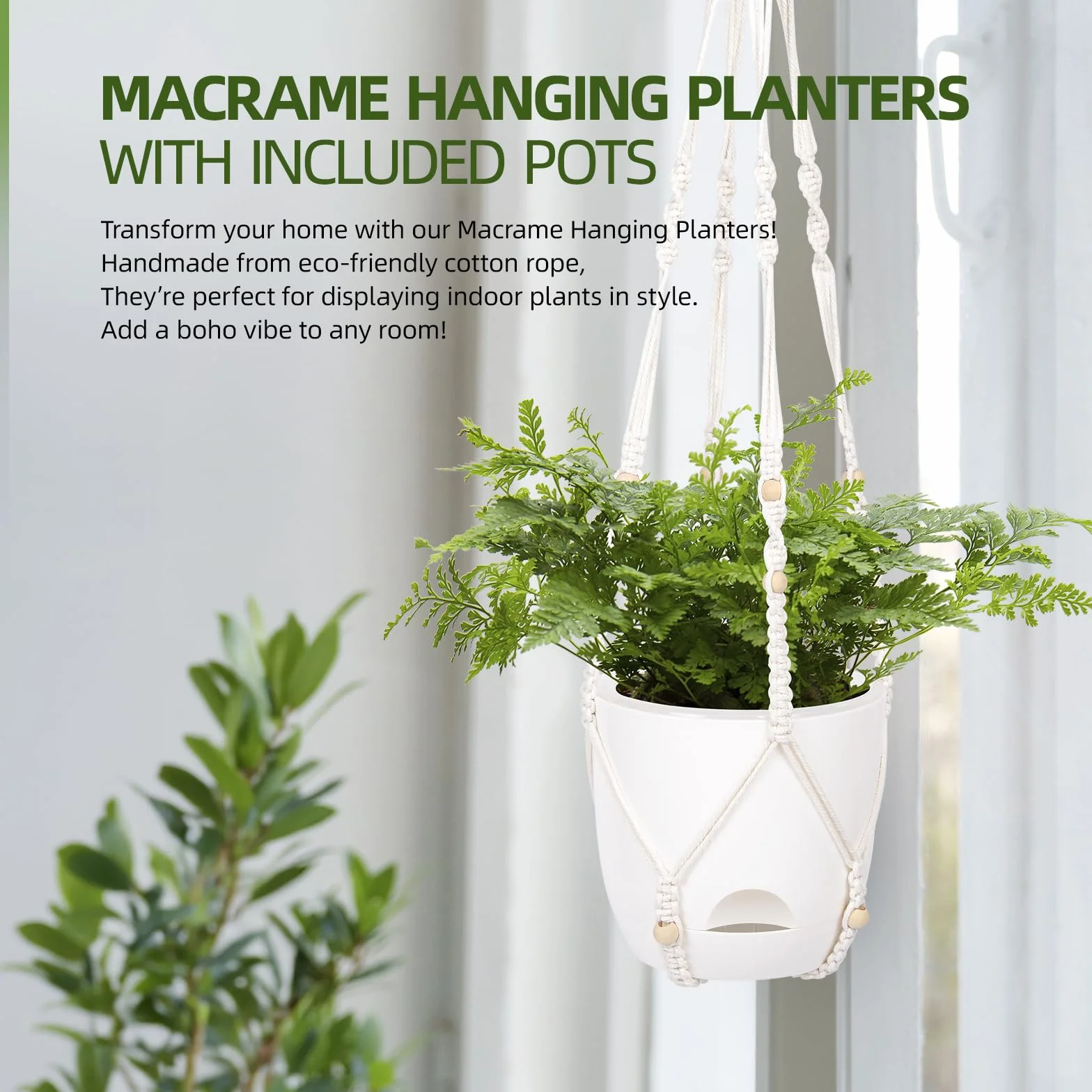 Pot Suspendu Plante Exterieur Intérieure 14,5cm Macrame Suspension 86,36cm Plastique avec Trou de Drainage