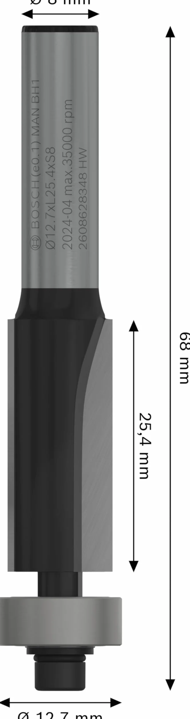 Bosch Accessories 2 608 628 348 Fraise 8 mm 12,7 x 25,4 x 68 mm Gris