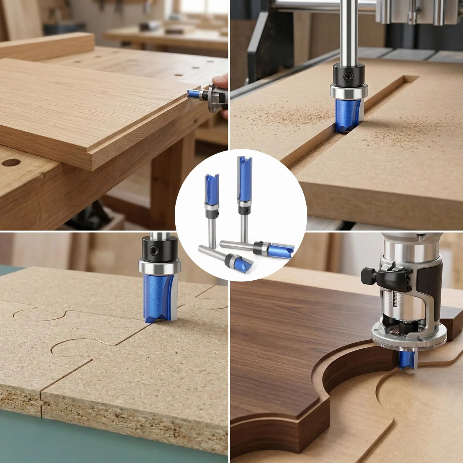 Fraise A Copier, 4 pièces Fraise à Copier 6mm, 4 Fraises à Affleurer, Fraises à Affleurer, Fraise Defonceuse, pour le Bois Massif, Outil de Coupe Professionnel le Panneau de Particules, le MDF.