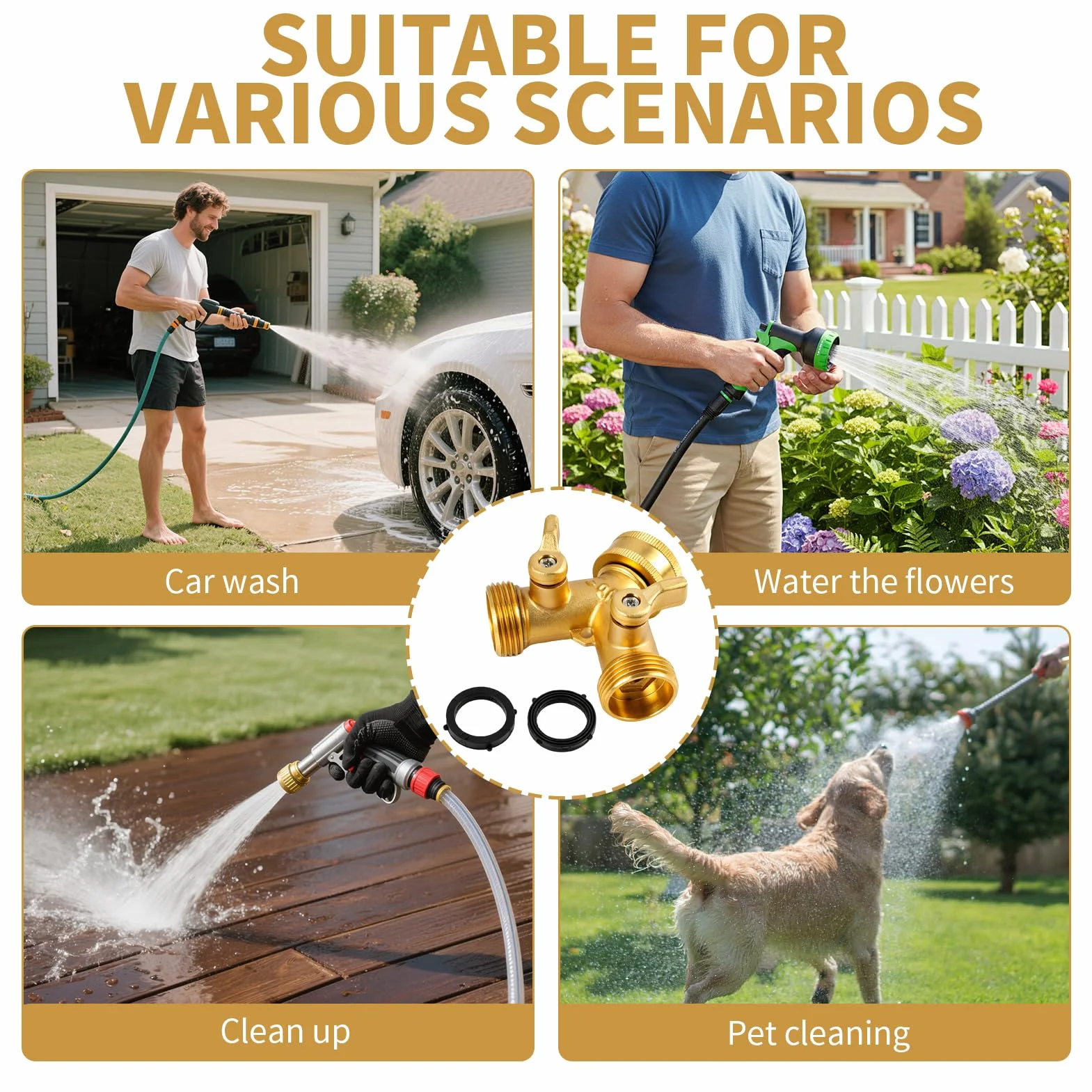 Robinet Double Sortie en Laiton avec Vannes Indépendantes, Répartiteur d'Eau Antifuite pour Arrosage et Jardinage