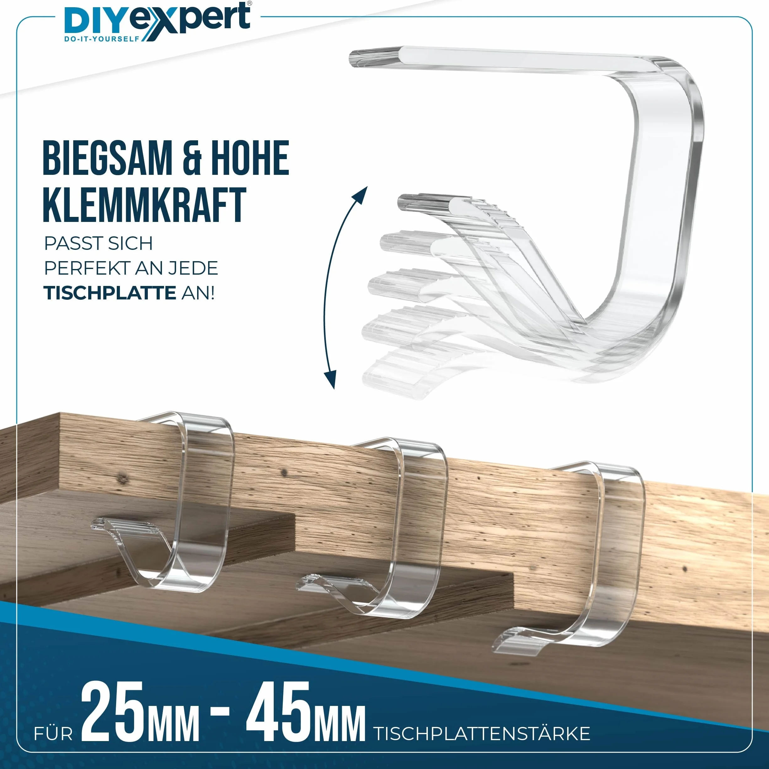 DIYexpert Lot de 8 pinces à nappe transparentes jusqu’à 45 mm - Pinces à nappes stables résistantes aux intempéries antidérapantes pour jardin balcon