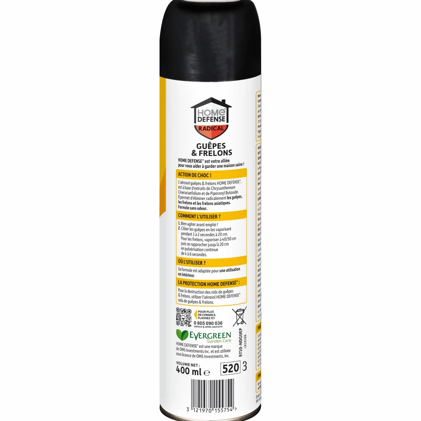 Aérosol Anti-Guêpes et Frelons 400 ml KB HOME DEFENSE HDGUEP - Efficace sur frelons asiatiques et insectes volants