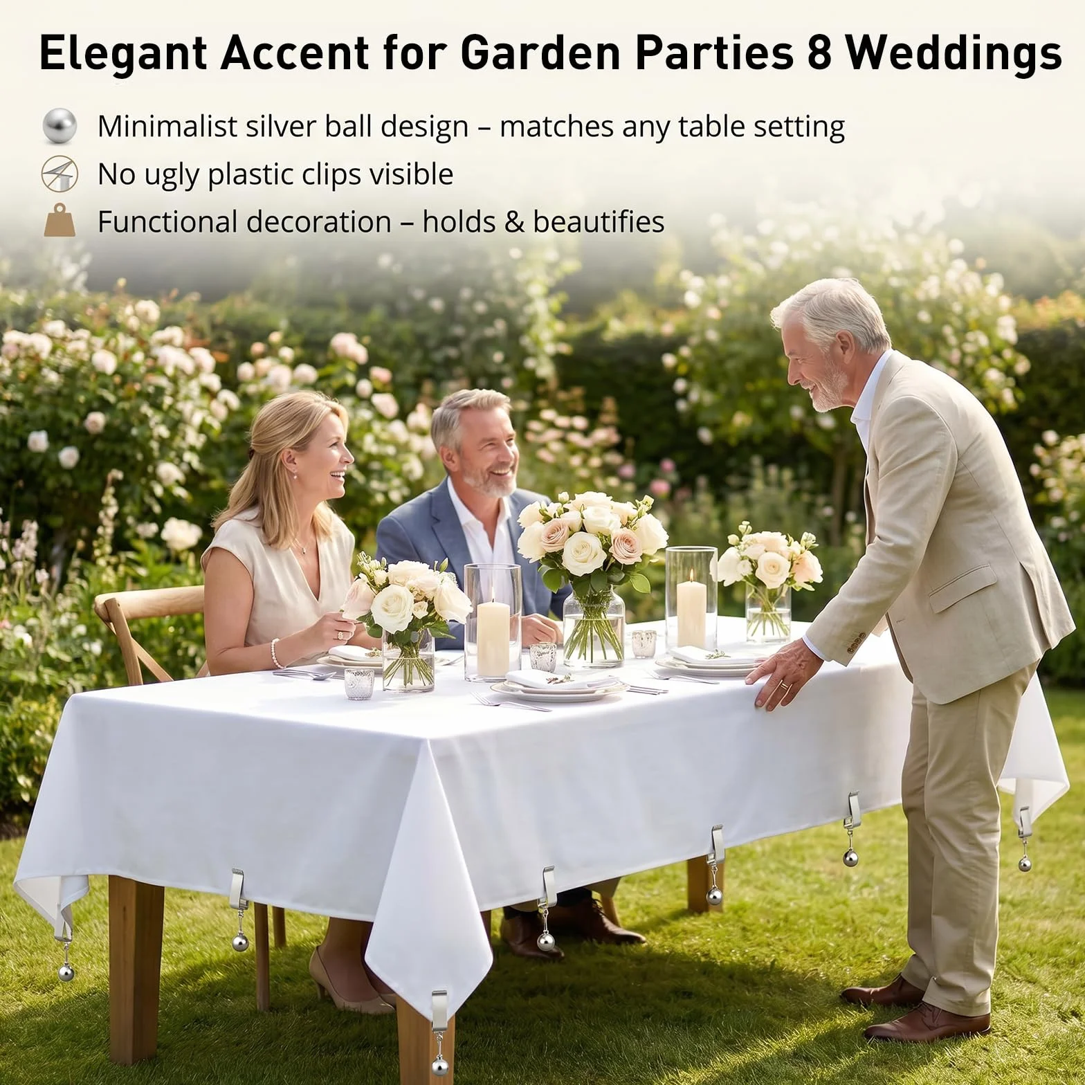 Pinces à Nappe d'extérieur avec Boules en Acier Inoxydable, Fixation Stable pour Table, Jardin, Terrasse