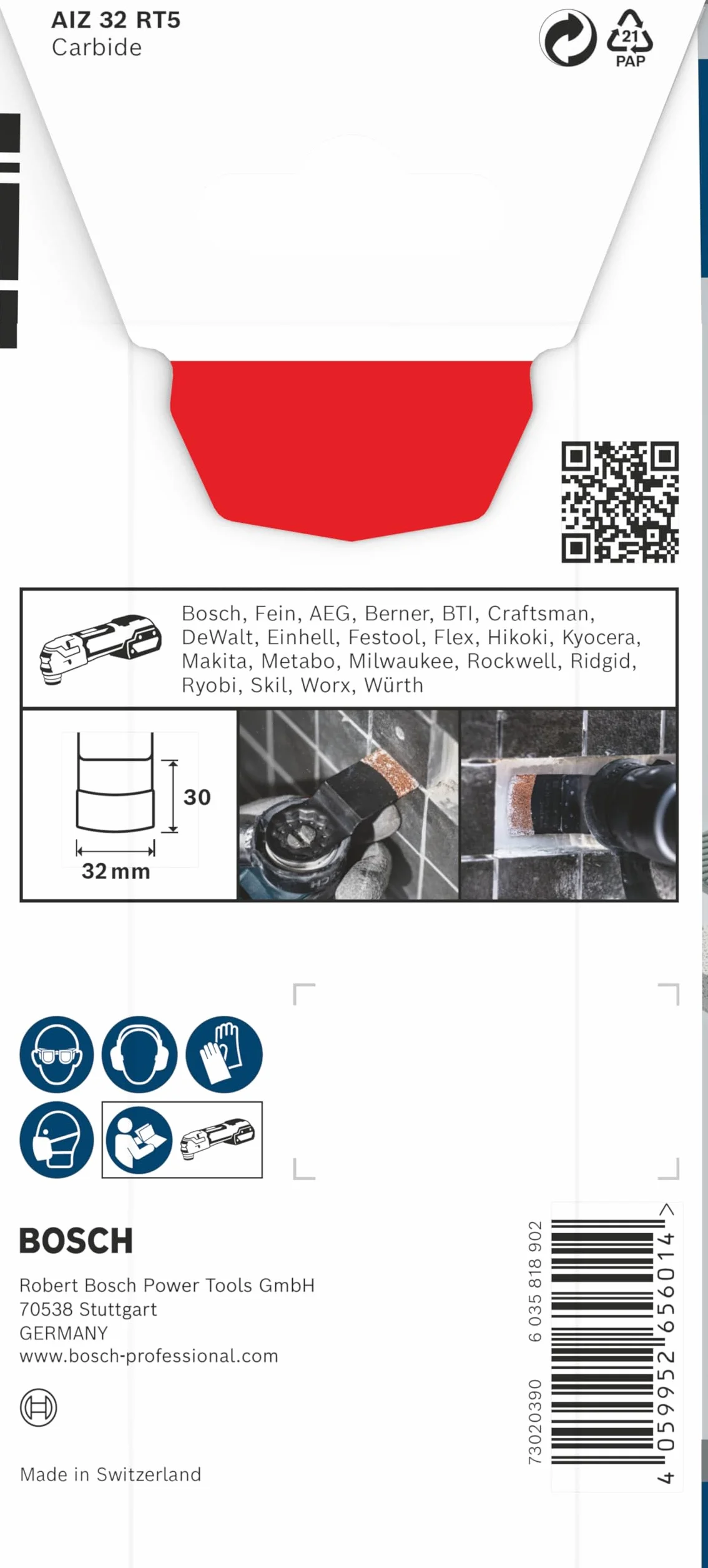 Bosch 1x Lame pour outil multifonctions PRO Multi Material AIZ 32 RT5 (pour Mortier, Béton cellulaire, Largeur 32 mm, Professional Accessoire Outil multifonction)