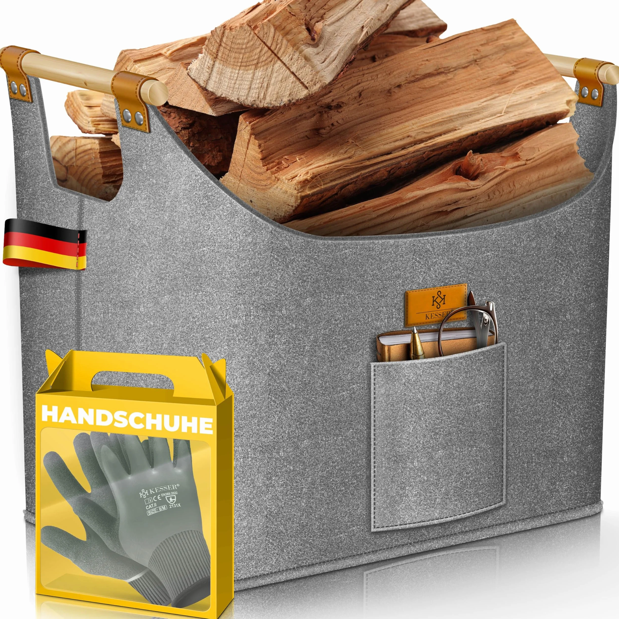 KESSER Panier à bois de chauffage 90 litres Sac en feutre extra épais Pliable Poignées renforcées