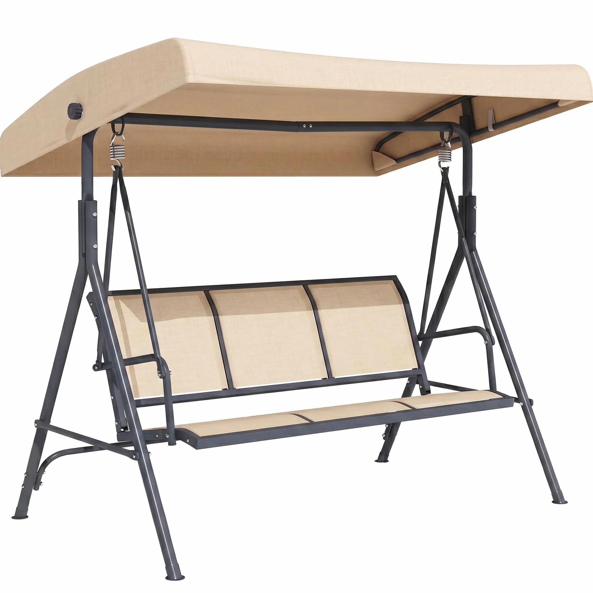 Outsunny Balancelle de Jardin 3 Places Toit Inclinaison réglable Acier époxy Beige