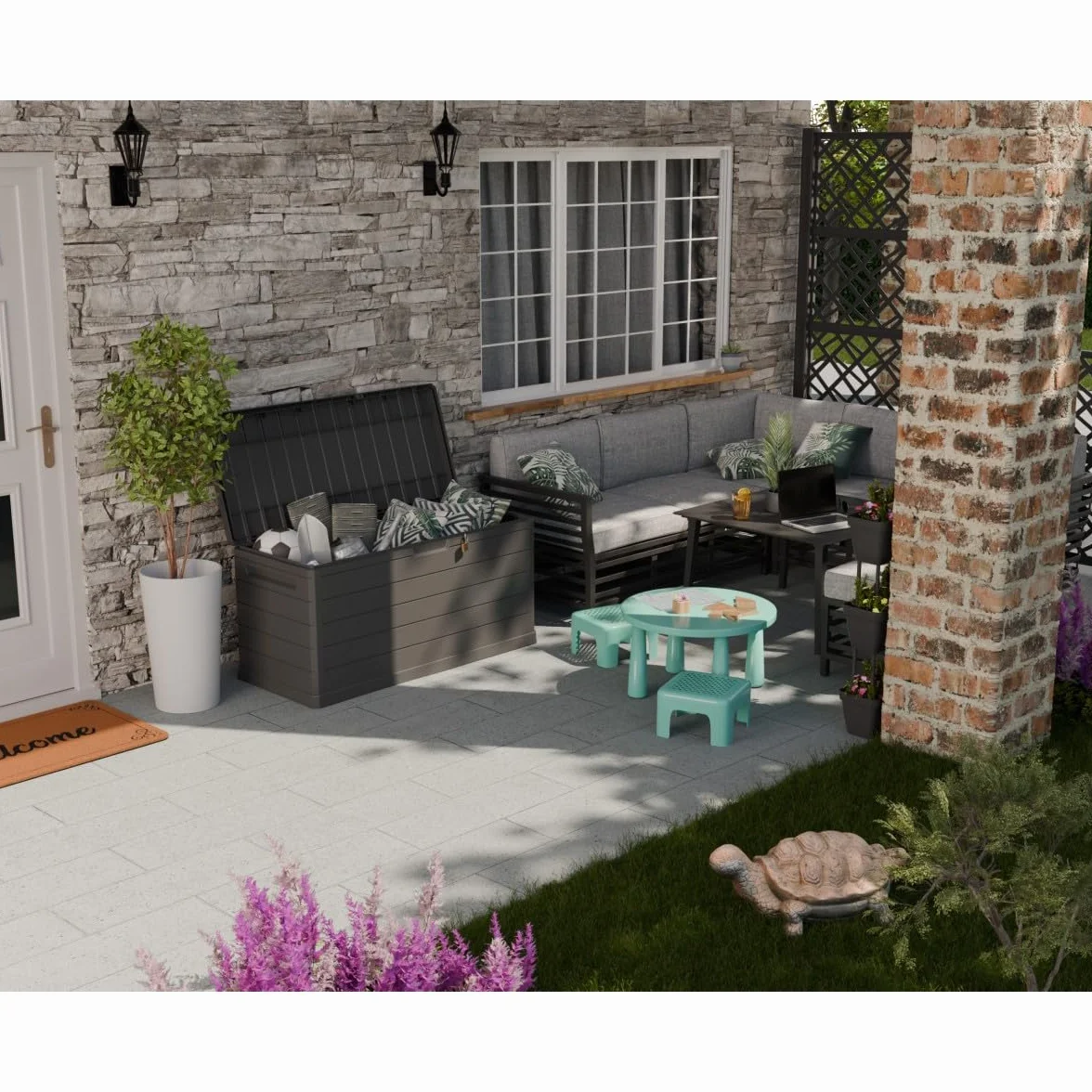 Art Plast Coffre de Rangement extérieur 350L Gris 118.5x52x57cm Résistant à l'eau