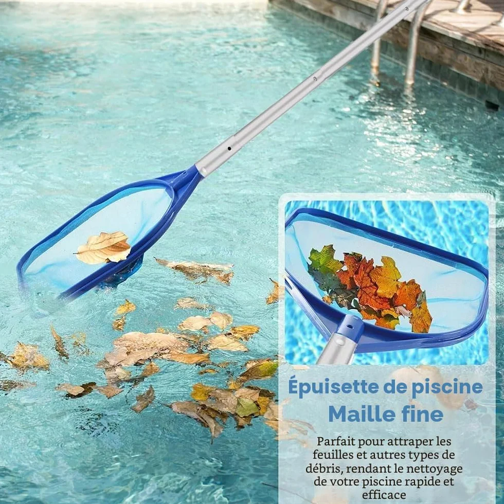 Epuisette Piscine avec Manche Telescopique 187cm, Maille Extra Fine, Brosse Piscine, Kit Nettoyage