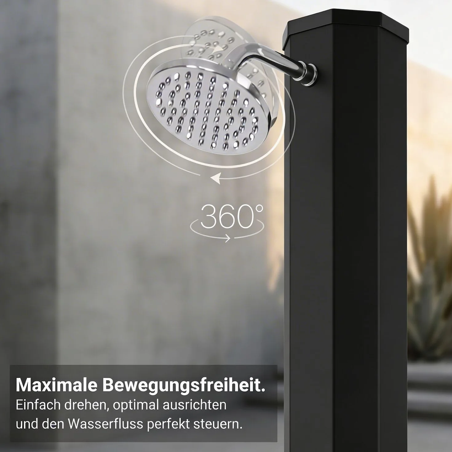Novaterra Douche solaire noire 60 l – Douche jardin avec pommeau pluie et bac rangement