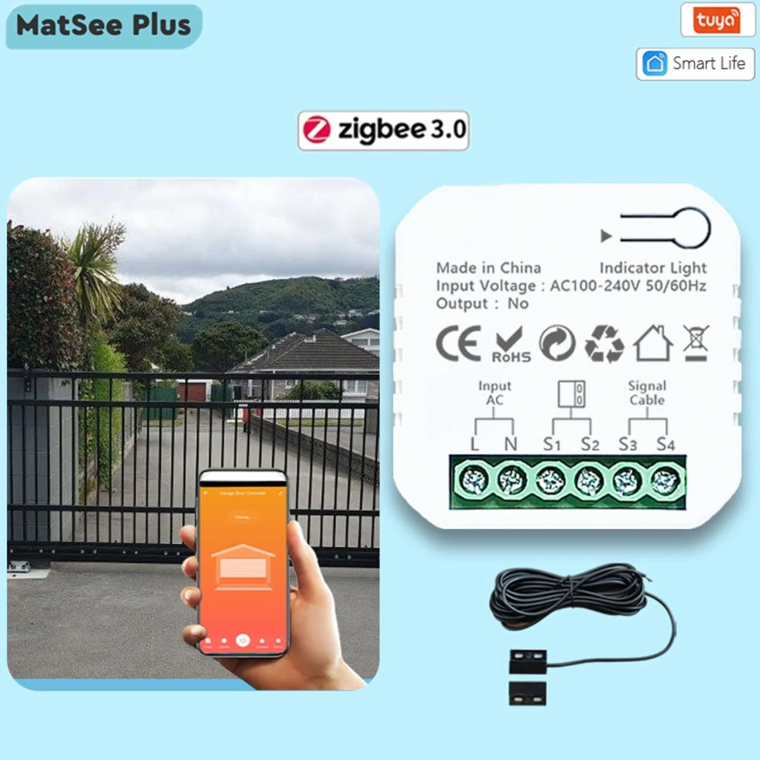 Ouvre-Porte de Garage Connecté WiFi, Ouvre-porte de garage intelligent pour TUYA Smart Garage Door Opener Télécommande Kits Smart Module pour Portail Coulissant