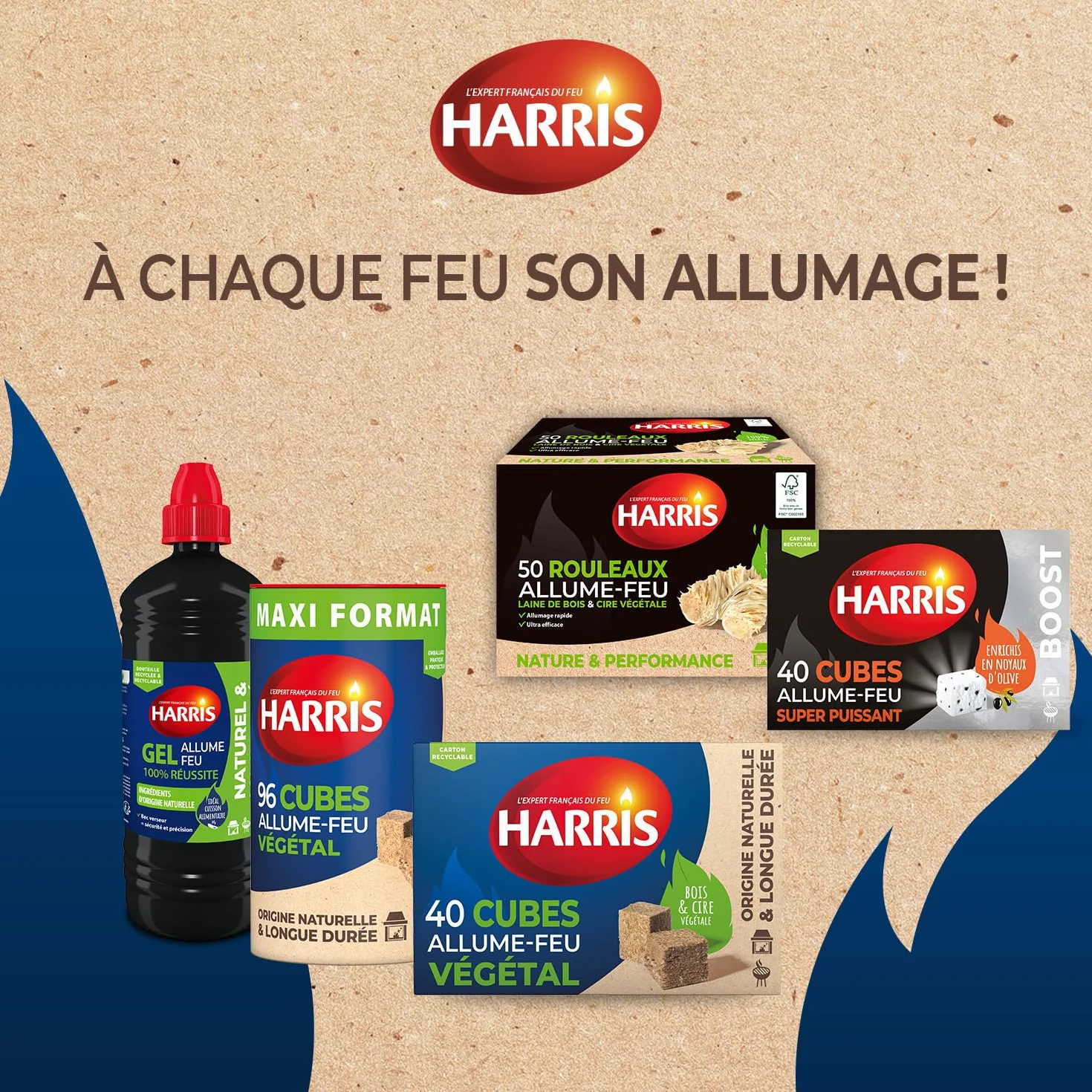 HARRIS 4° Cubes allume feu 100% végétal longue durée x40