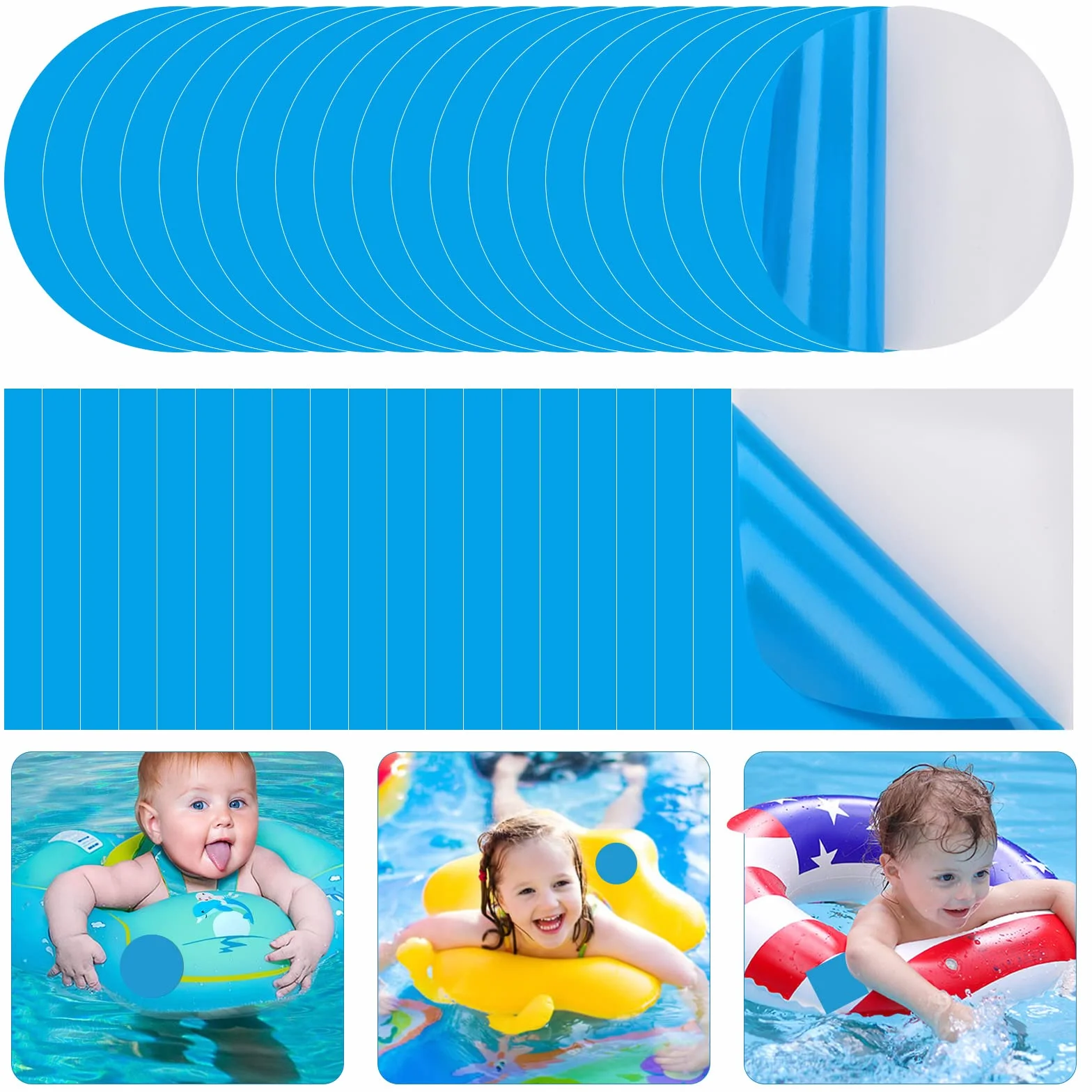 KATELUO 40pcs Patchs de Réparation Auto-Adhésifs en PVC, Kit Reparation Piscine Bleu