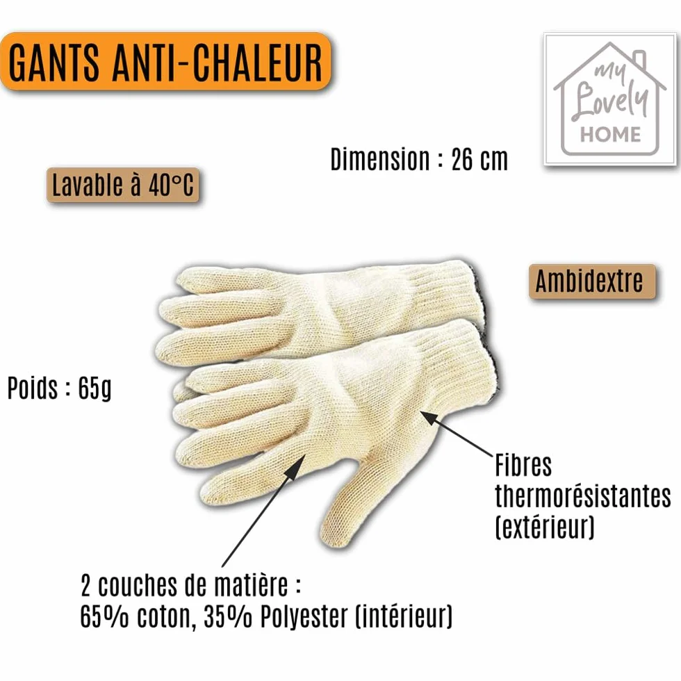 Gants de Barbecue Anti-Chaleur 350°C 26cm Coton Polyester - My Lovely Home