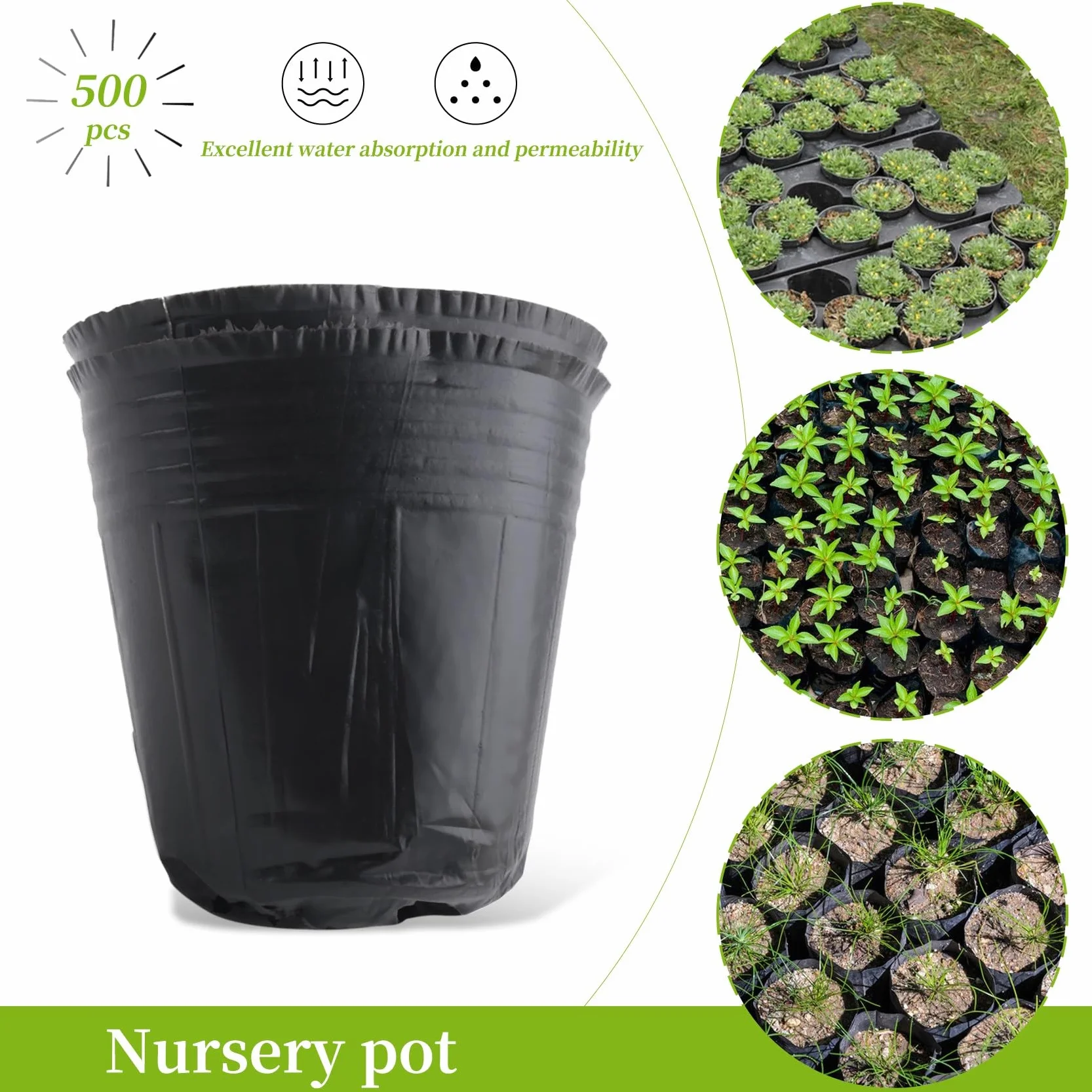 Pot de Pépinière en Plastique 8cm x 8cm Conteneur de Propagation de Plantes 500 Pièces