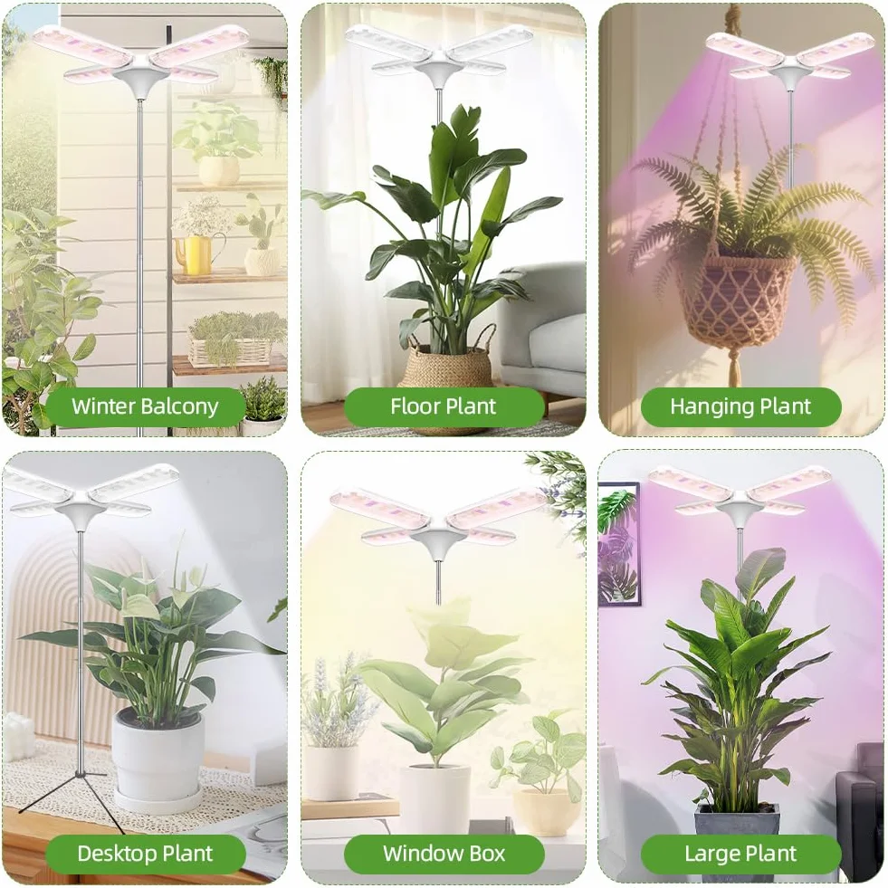 Lampe de Plante 240 LED Lampe de Culture Spectre Complet Hauteur Réglable 35-170cm Style Quatre Feuilles
