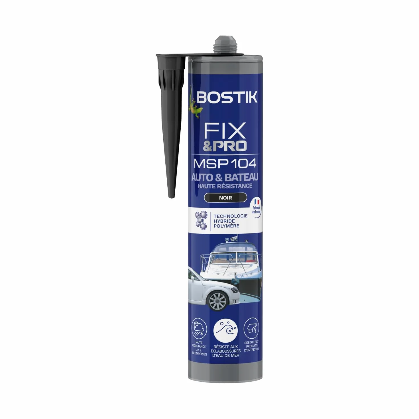 Bostik FIX&PRO MSP 104 Noir – Mastic Colle et Joint Auto, Bateau, Camping Car – Tous matériaux – Résiste aux UV, Intempéries et à l’Eau de Mer – MS Polymère – 290ml