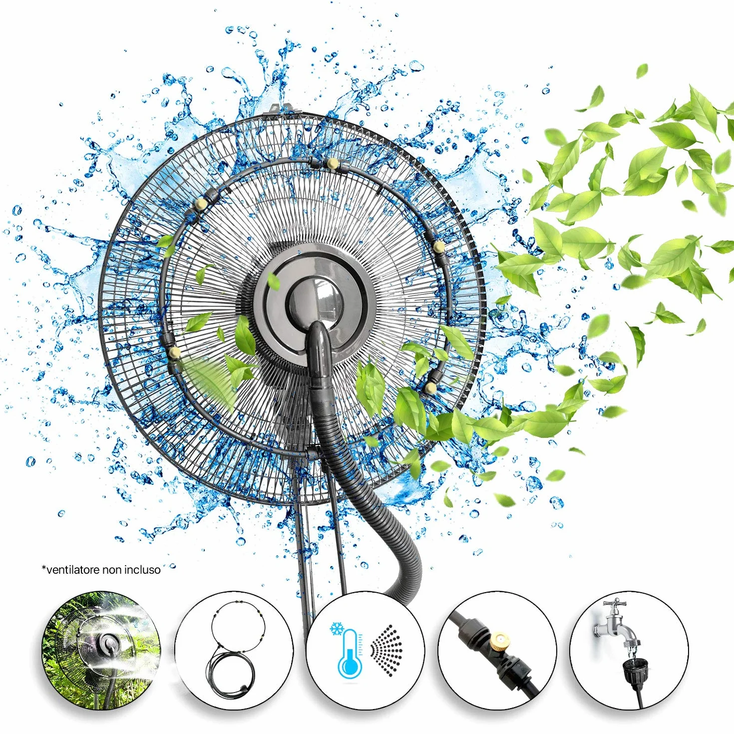 Kit brumisateur de jardin d'extérieur pour ventilateur 5 buses laiton 30 cm
