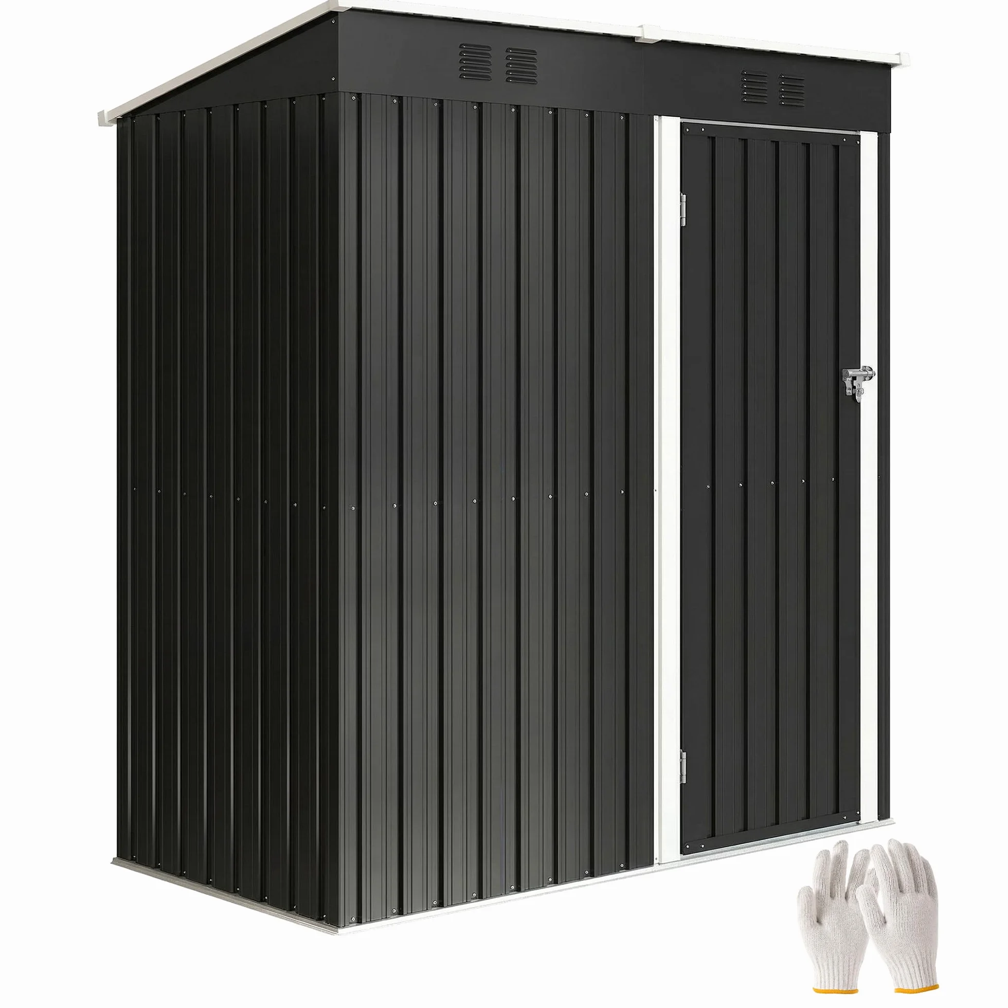Outsunny Abri de Jardin en Métal 1,37m² 163x90x179cm Acier Galvanisé Armoire de Jardin Adossable 2 Grilles d'Aération Toit Incliné Anti-UV Cabanon de Stockage Outils Gris Foncé