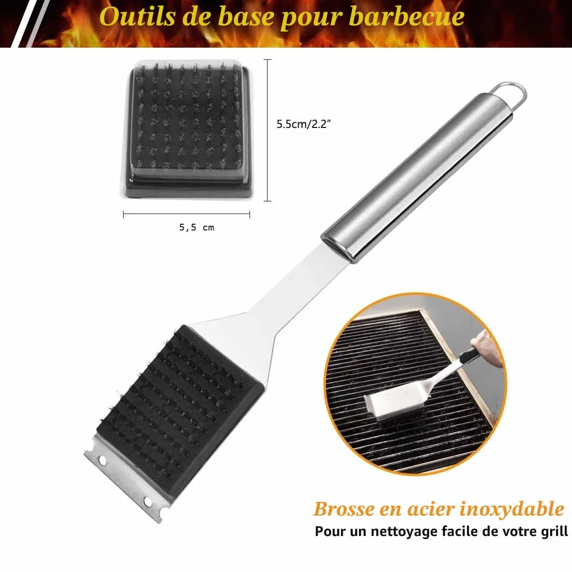 Lot de 6 Ustensiles de Barbecue en Acier Inoxydable avec Sac de Transport