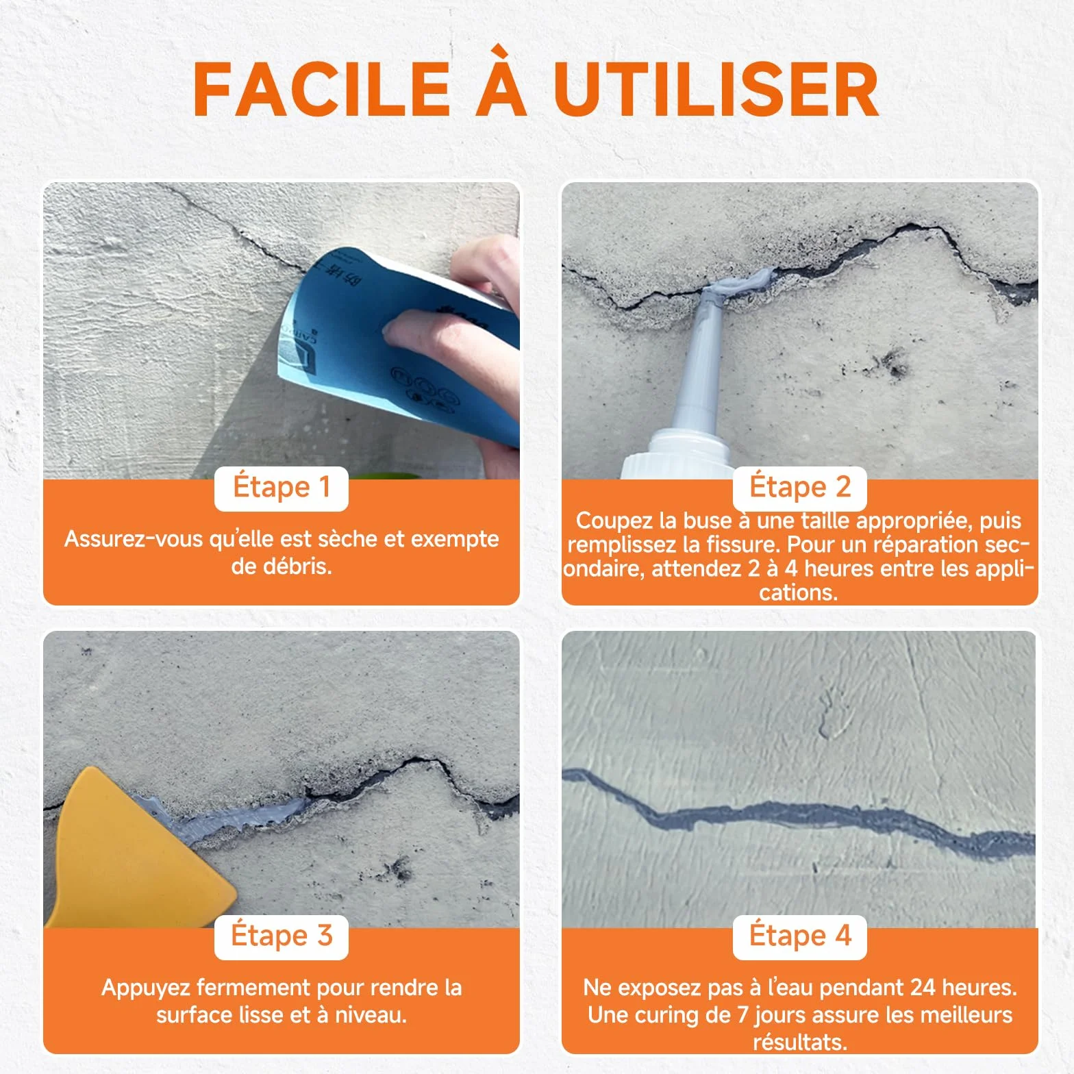 Remplissage de fissures pour béton, mastic de ciment robuste, auto-nivelant pour allée, allée, terrasse, colle à calfeutrer étanche pour extérieur, gris, 250 g
